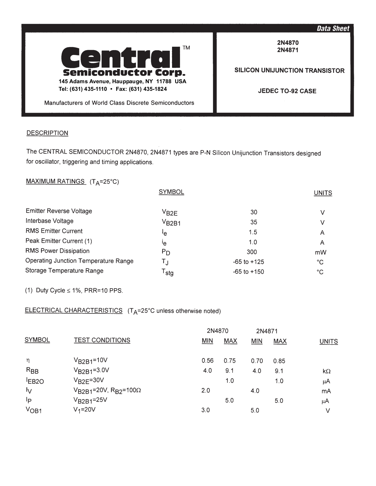 Datasheet 2n4870_2n4871 Datasheet - ManualMachine.com