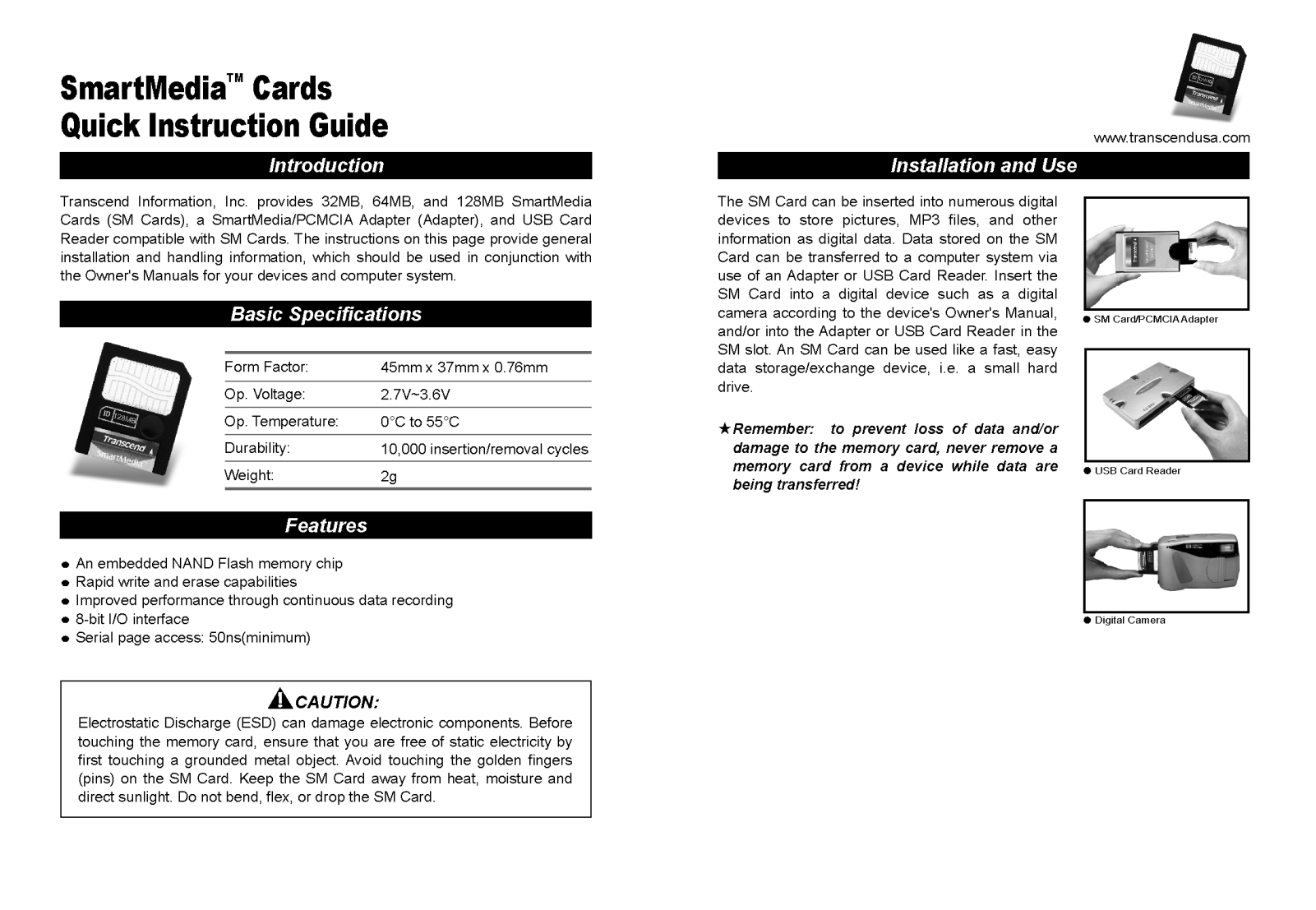 Transcend TS64MVSSFDC, TS32MVSSFDC, TS128MVSSFDC QUICK INSTRUCTION GUIDE