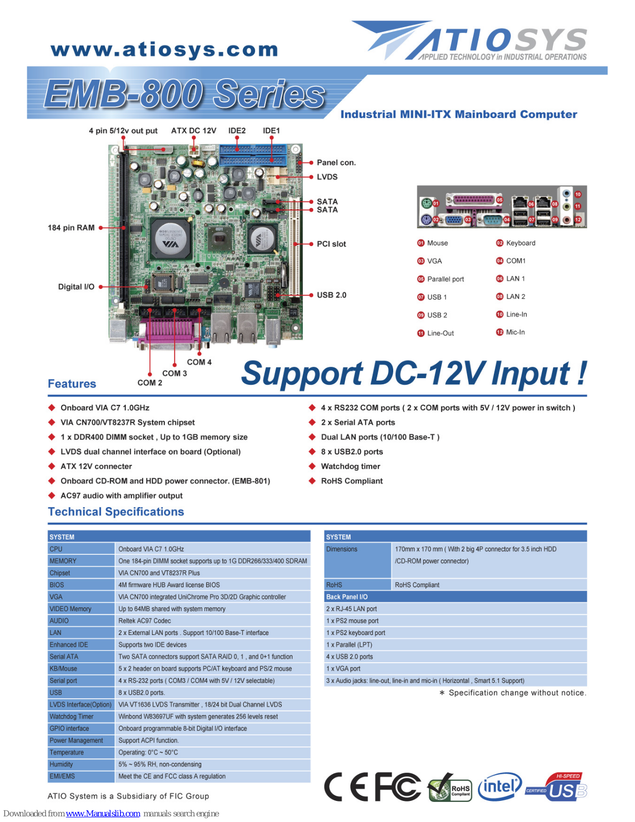 Atiosys EMB-800 Specification Sheet - ManualMachine.com