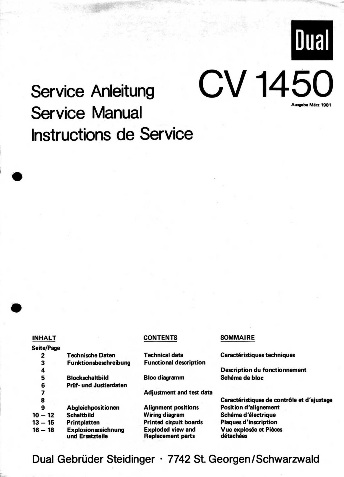 Dual CV-1450 Service manual