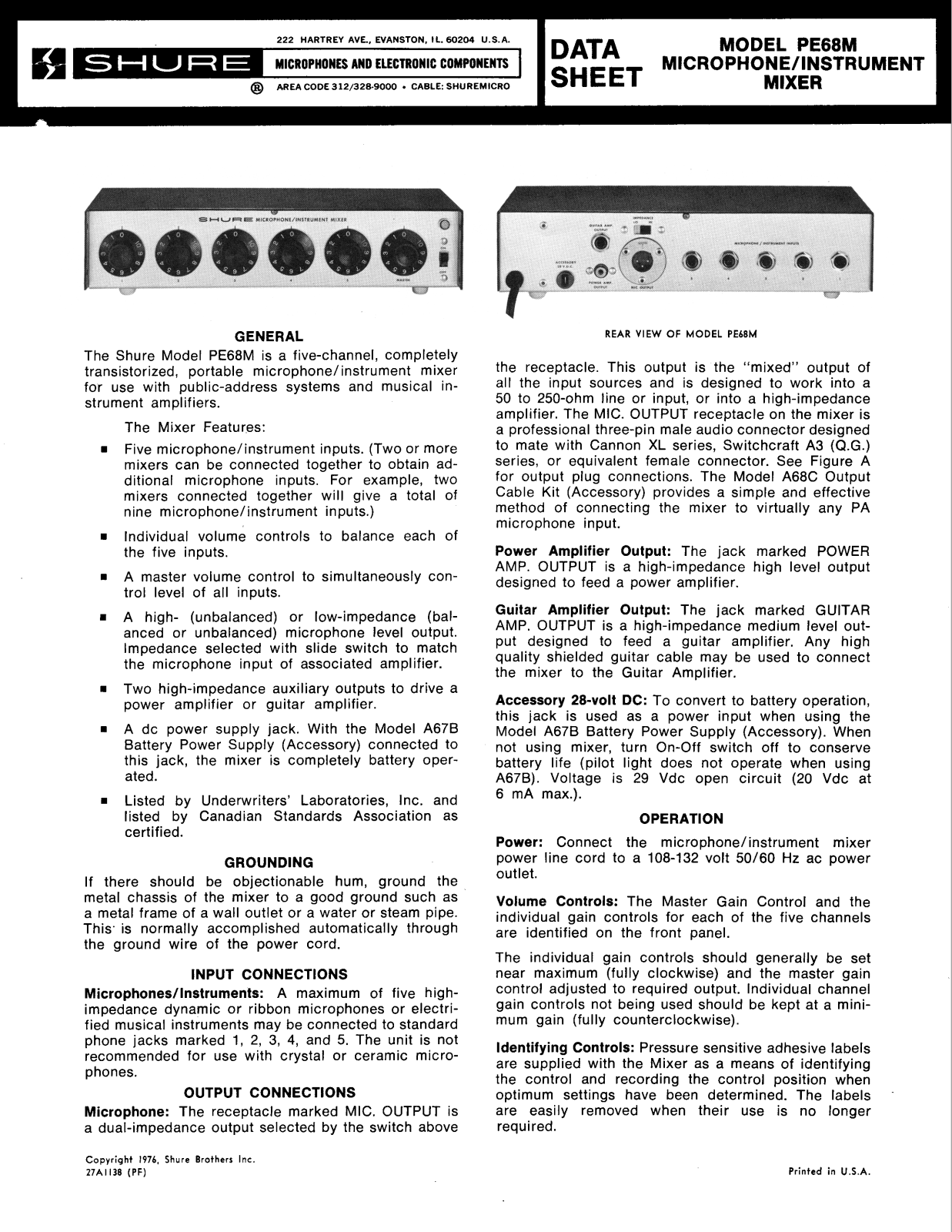 Shure PE68m Schematic