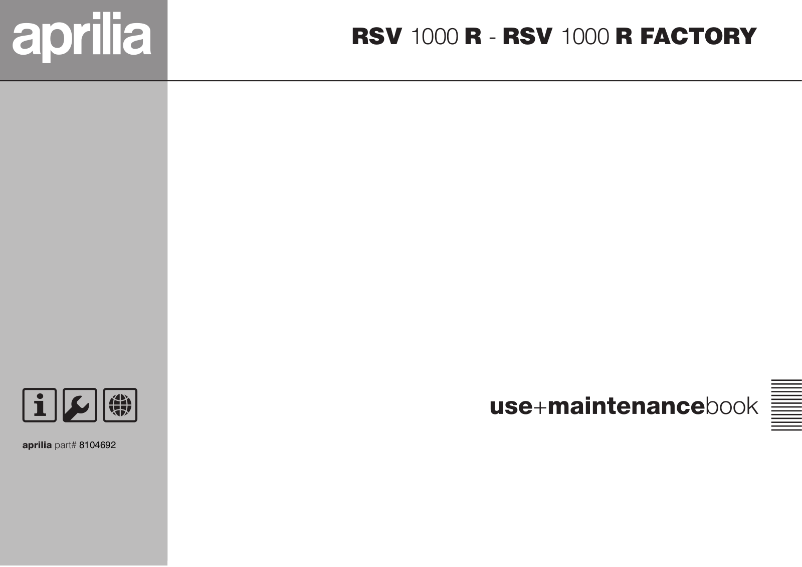 Aprilia RSV 1000 R, RSV 1000R FACTORY User Manual