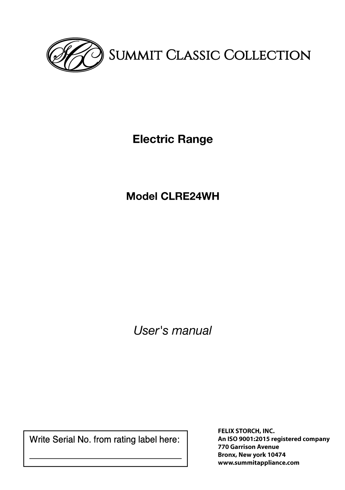 Summit CLRE24WH Maintance Manual