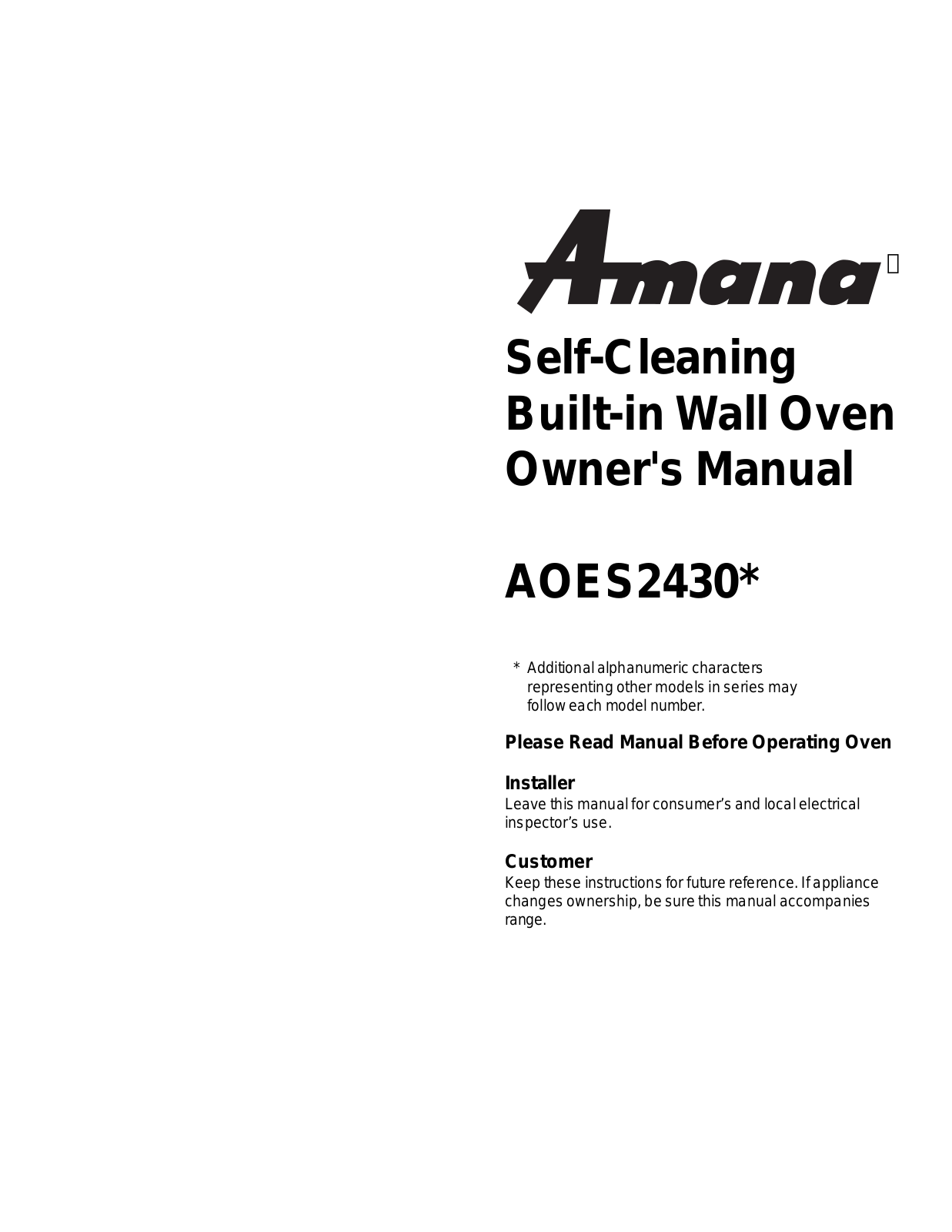 Amana AOES2430 User Manual