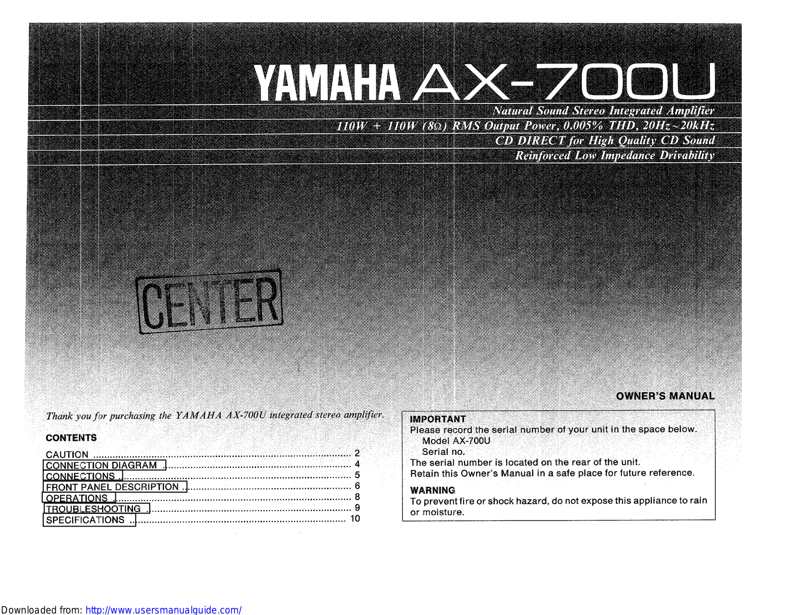 Yamaha Audio AX-700U User Manual