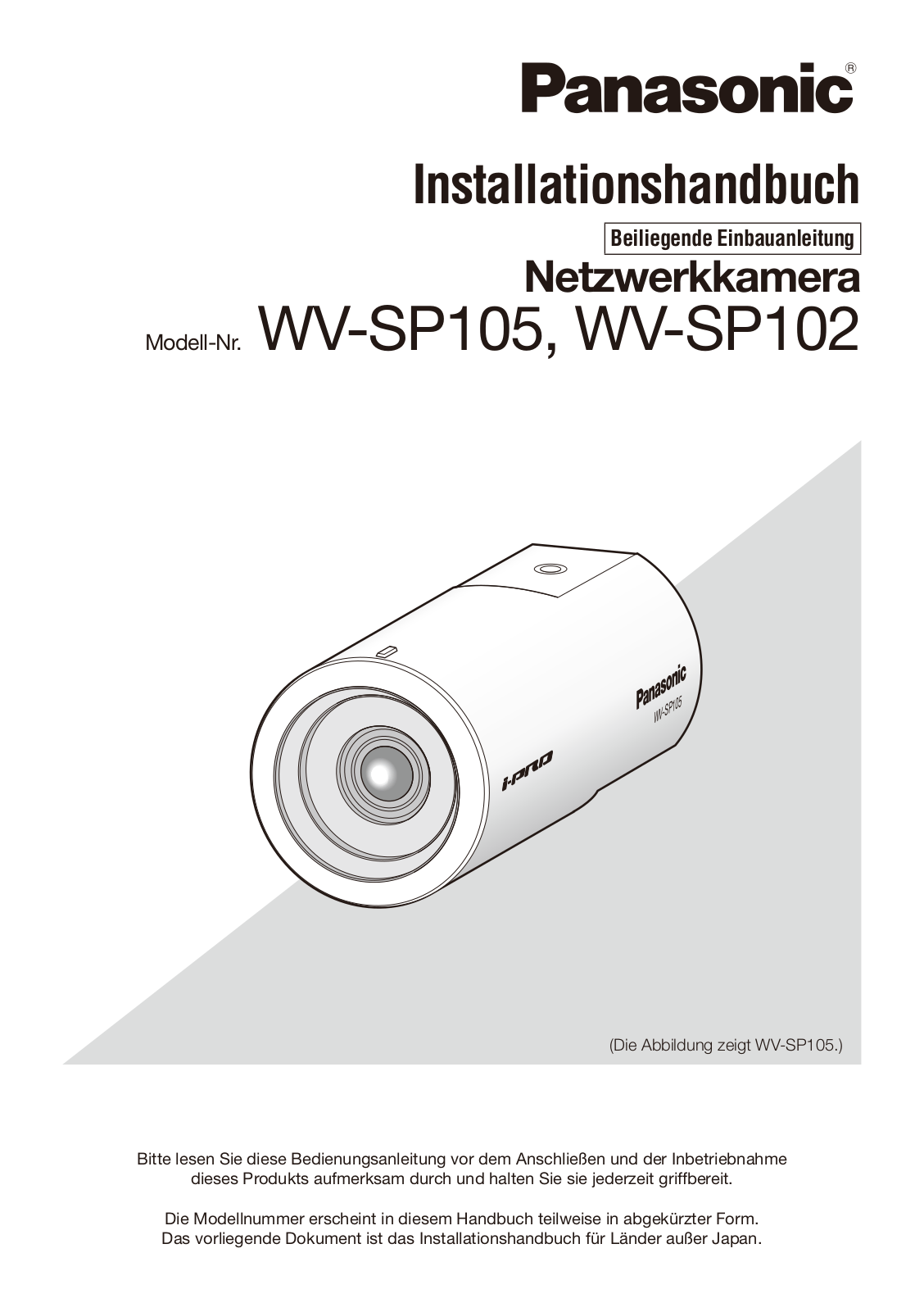 Panasonic WV-SP105, WV-SP102 Installation Manual