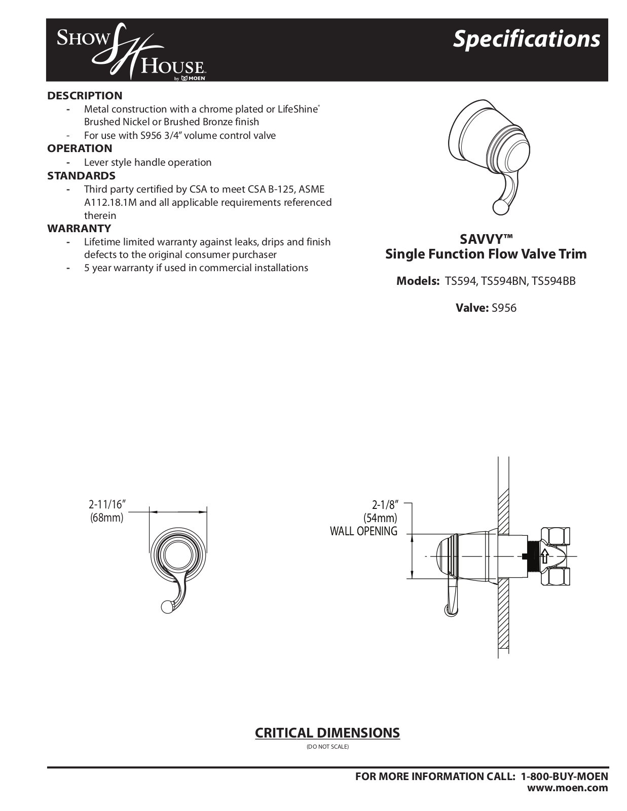 Moen TS594BN, TS594BB, TS594 User Manual