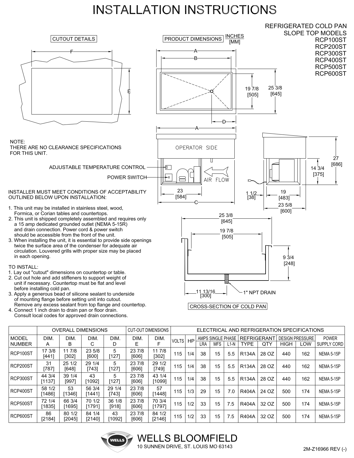 Wells RCP-100ST Installation  Manual