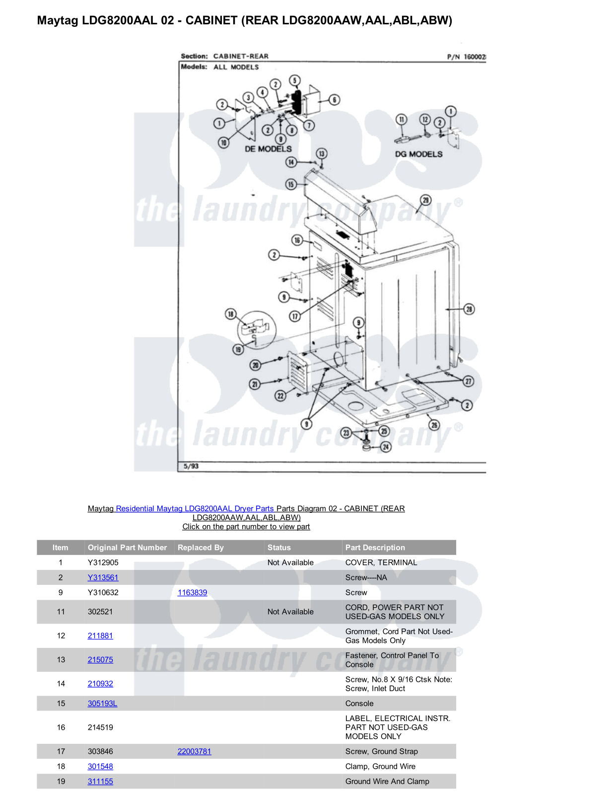 Maytag LDG8200AAL Parts Diagram