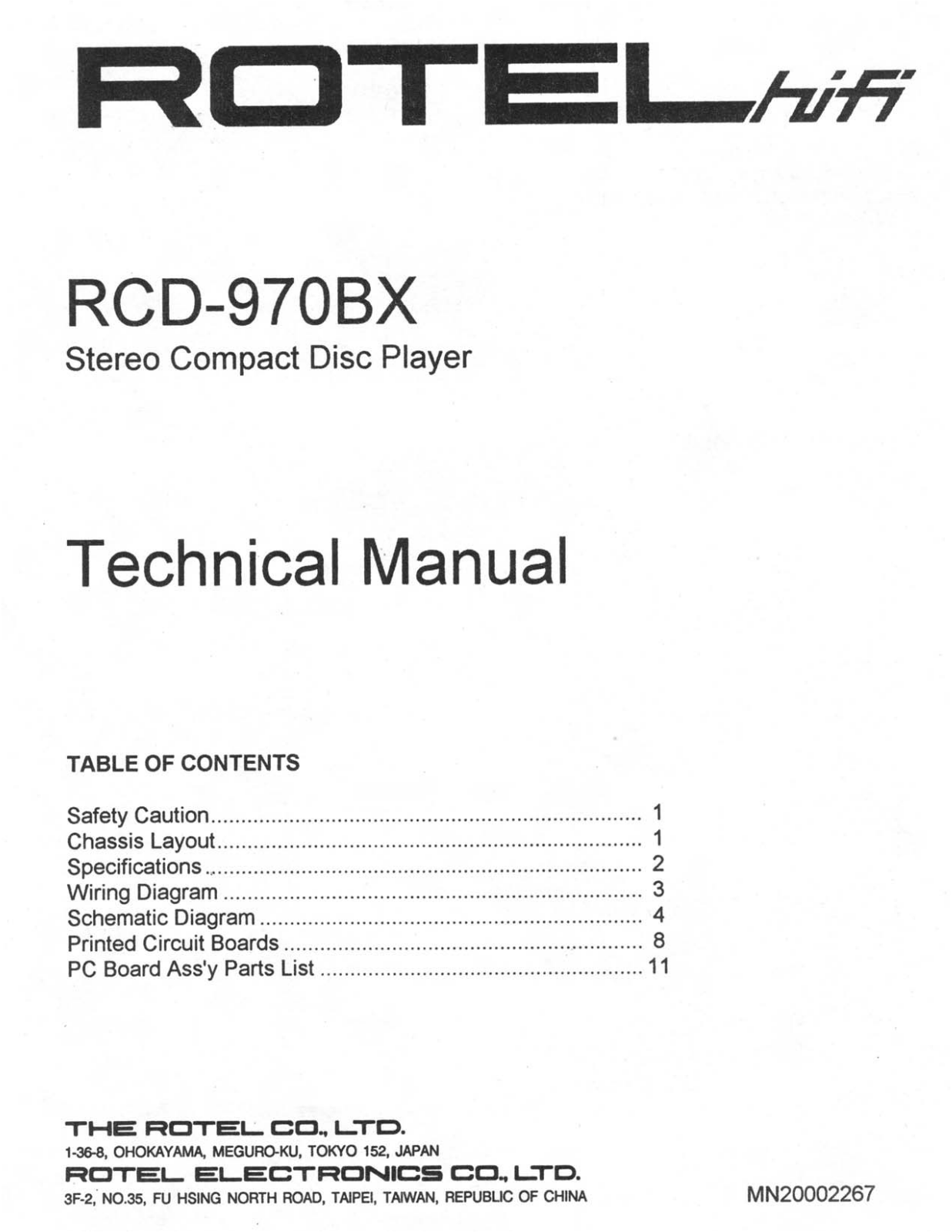 Rotel RCD-970-BX Service manual