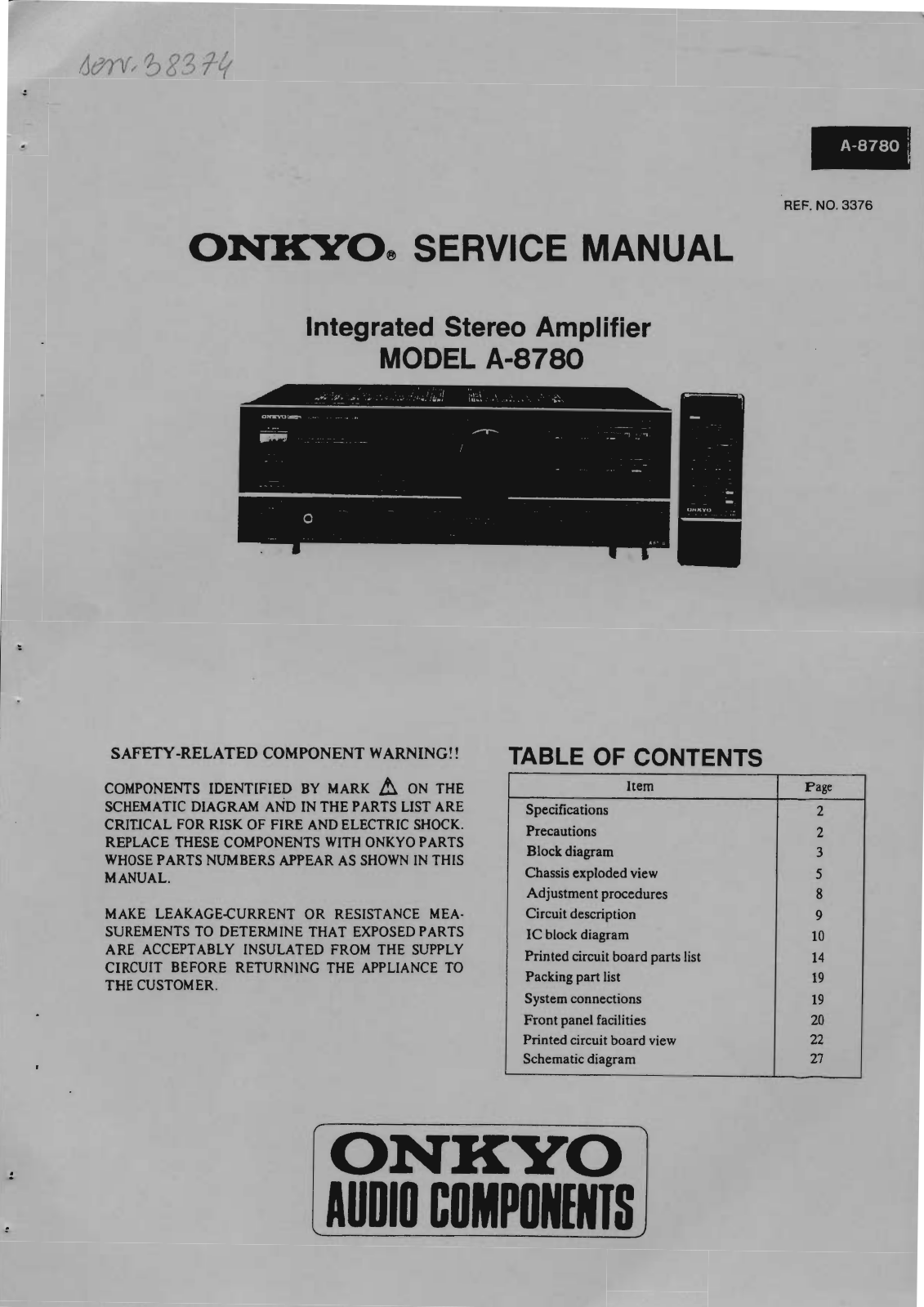 Onkyo A-8780 Service Manual