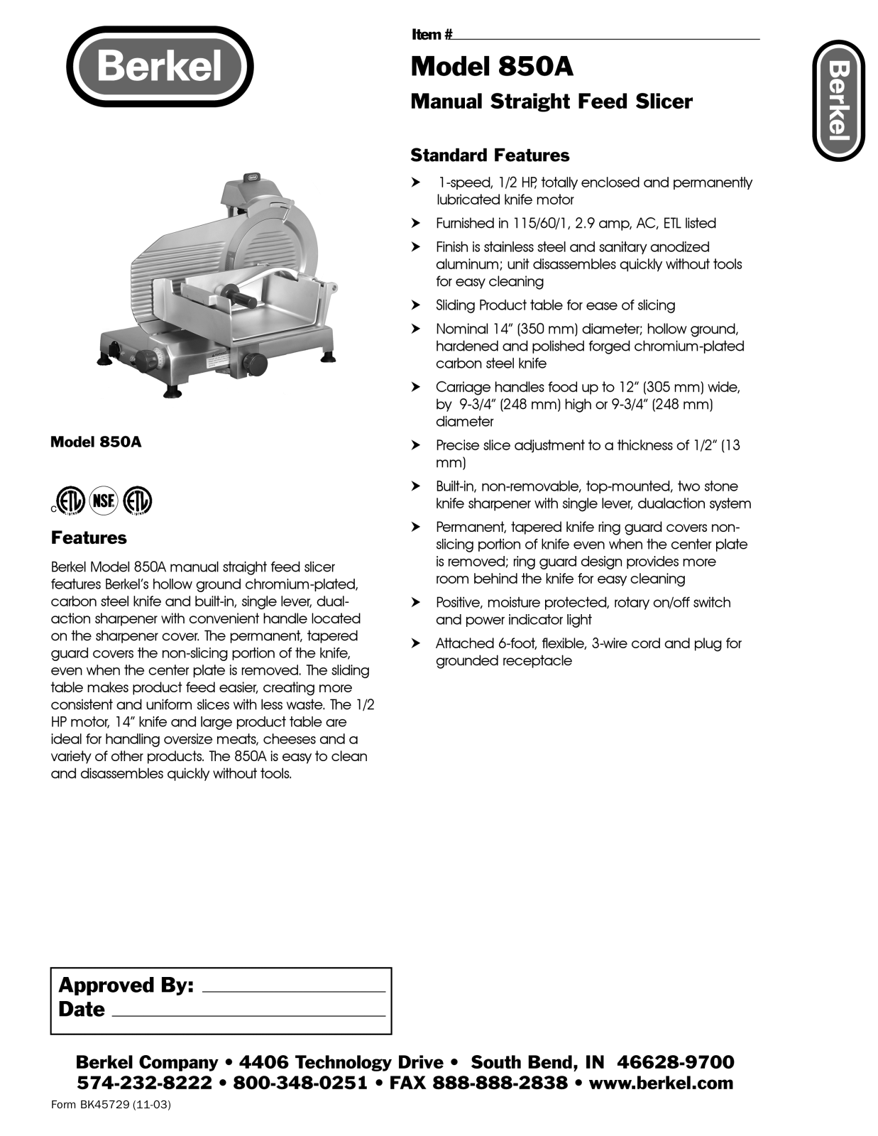 Berkel 850A User Manual