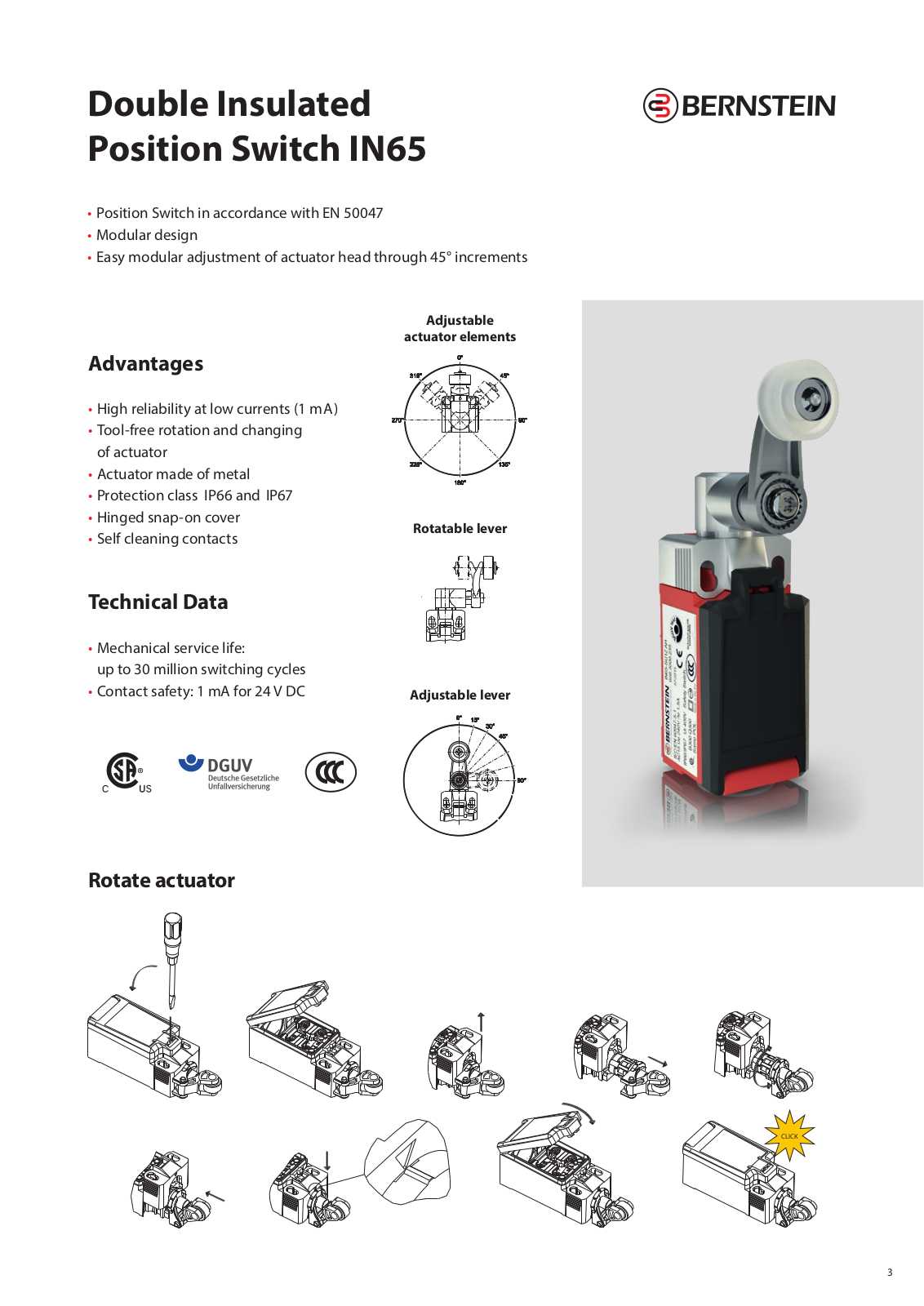 Bernstein Double Insulated Position Switch IN65 Catalog Page