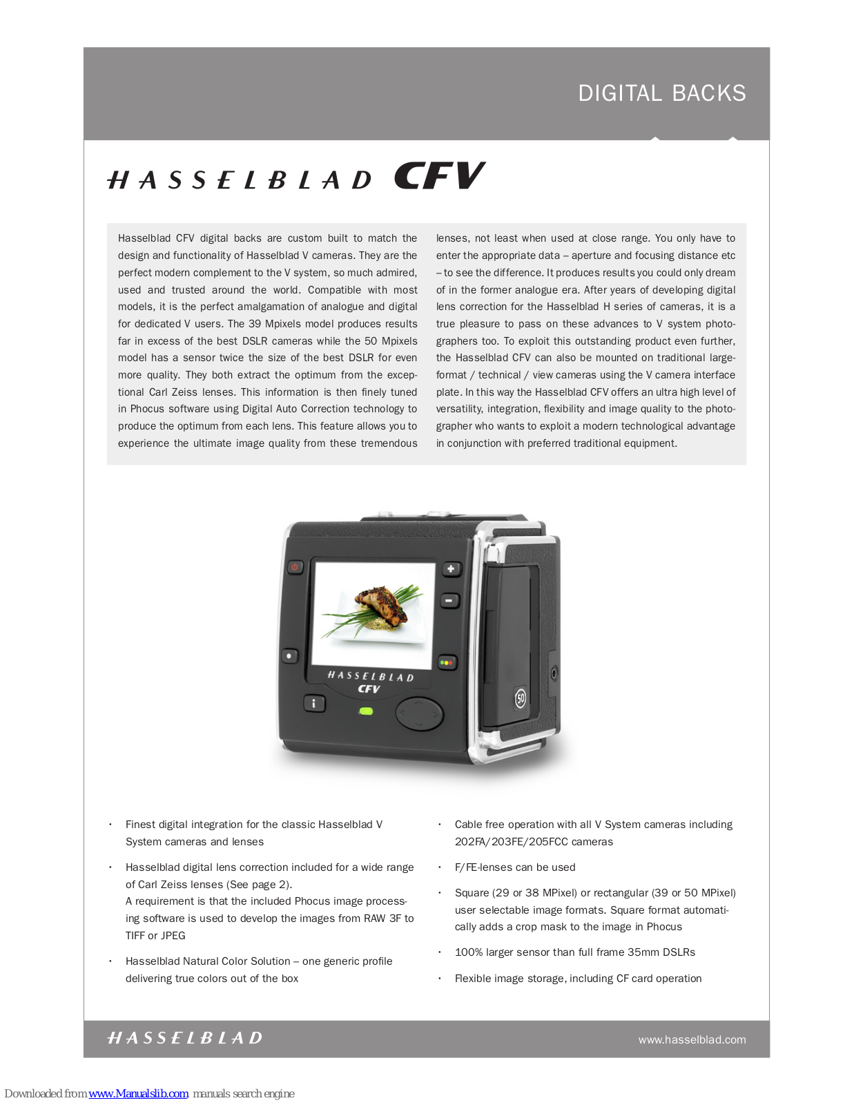 Hasselblad CFV-50 Datasheet - ManualMachine.com