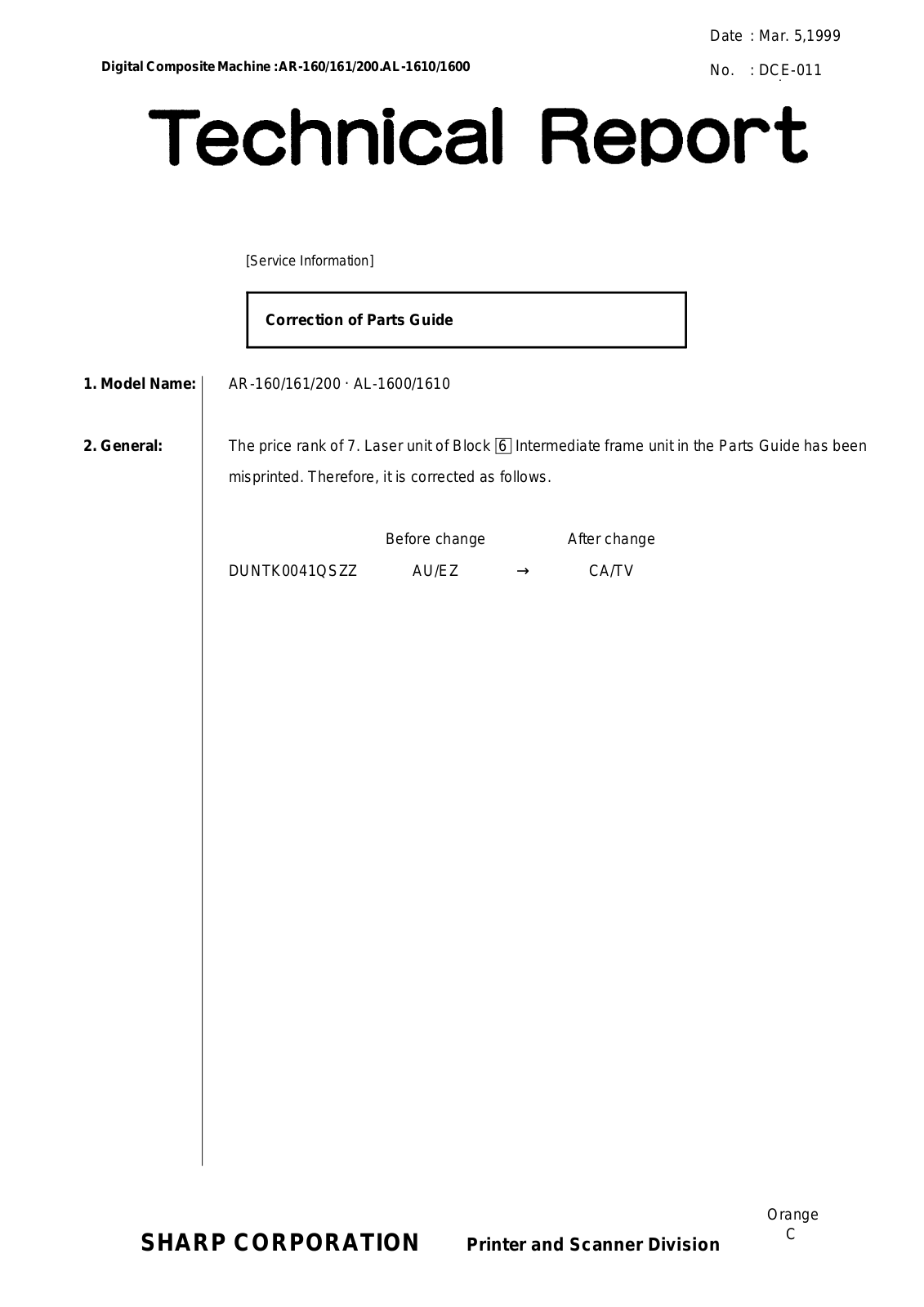 SHARP dce011 Technical Report