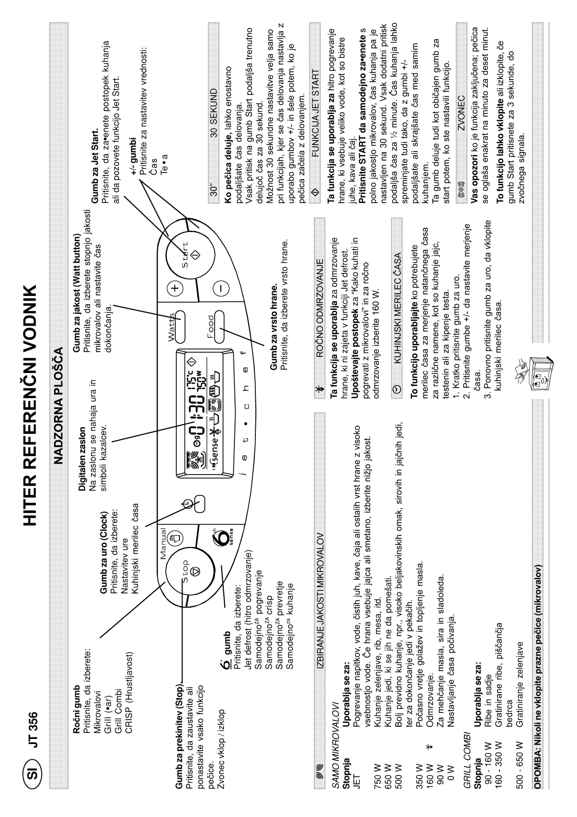 Whirlpool JT 356 alu, JT 356 black, JT 355/Alu Quick reference guide