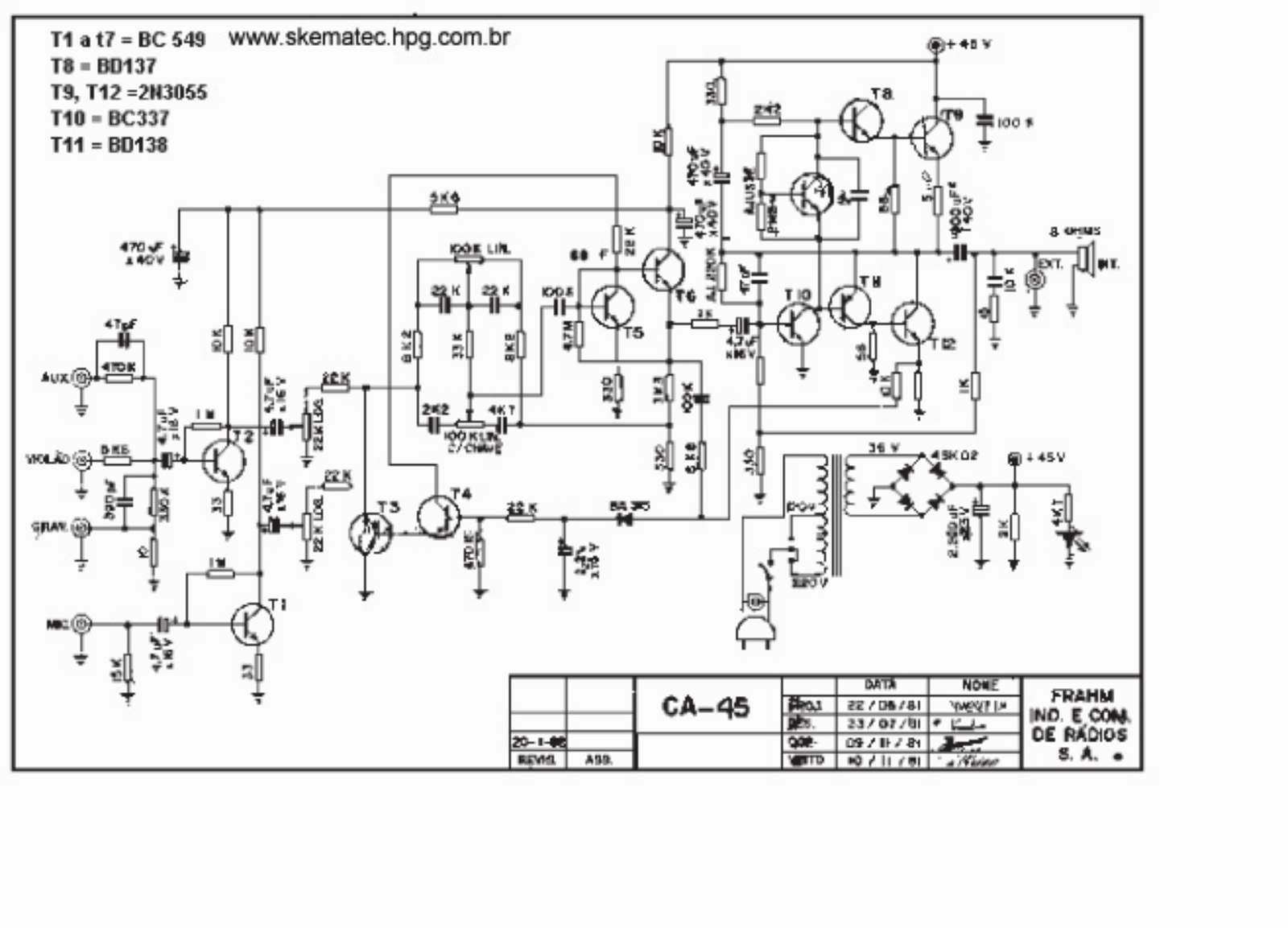 FRAHM 2N3055, CA45 Schematic