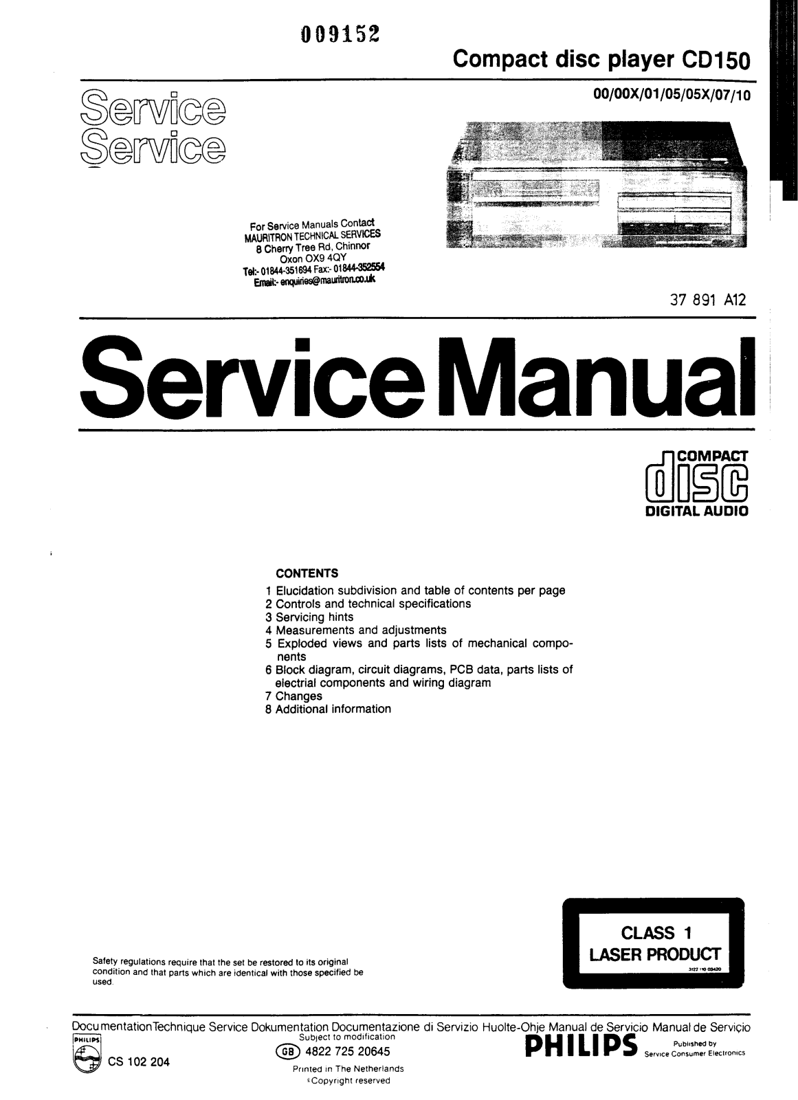 Philips CD-150 Service manual