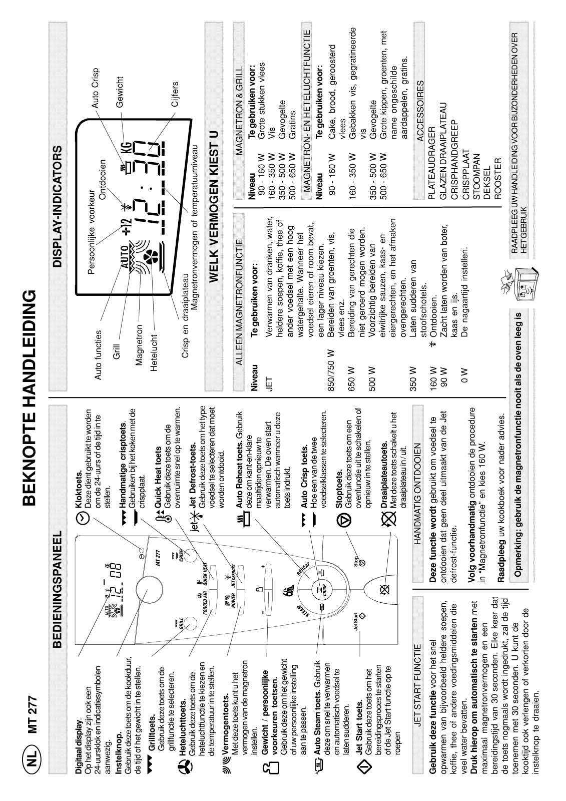 Whirlpool MT 277/BLANC INSTRUCTION FOR USE