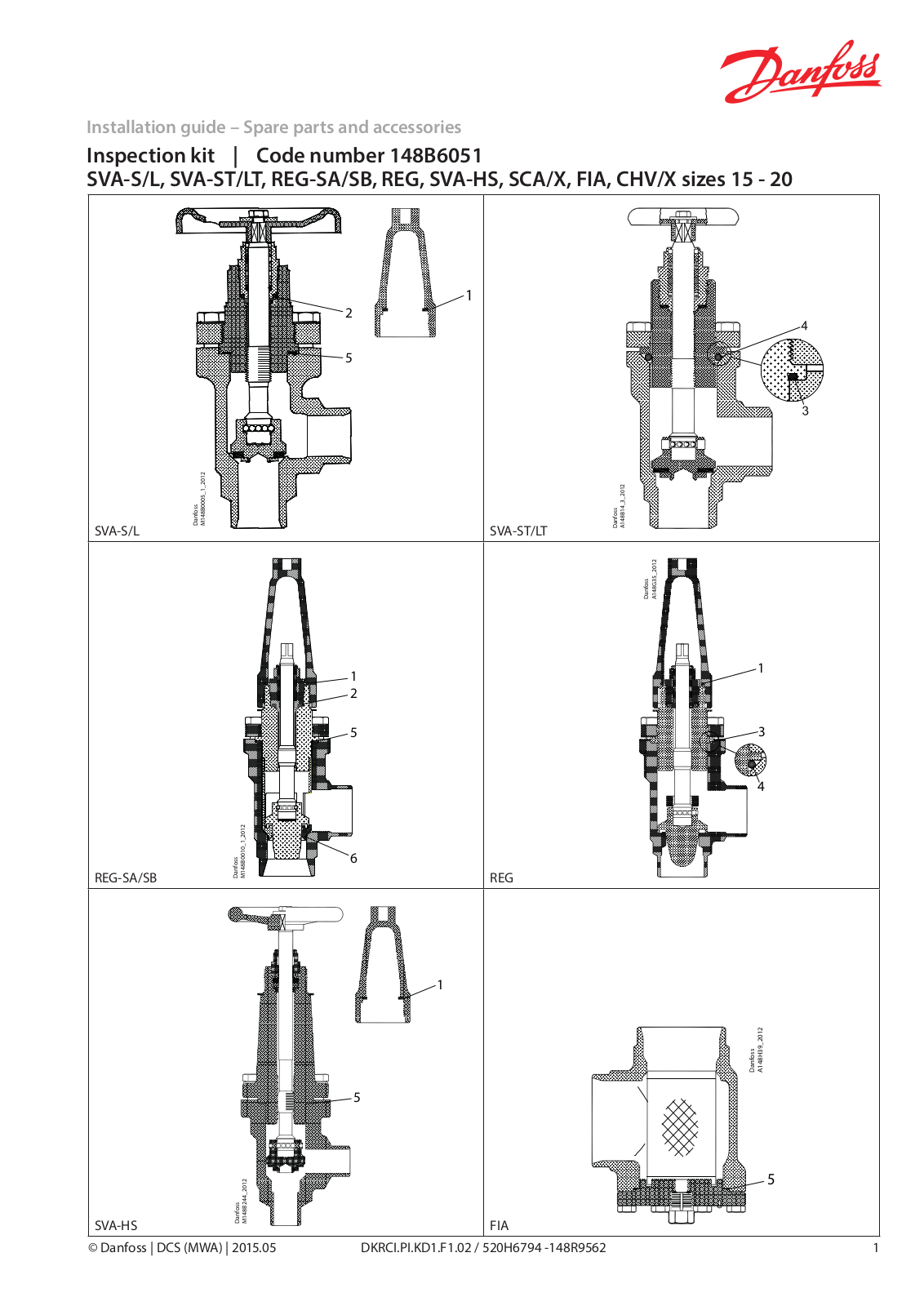 Danfoss SVA-S 15 - 20, SVA-L 15 - 20, SVA-ST 15 - 20, SVA-LT 15 - 20, REG-SA 15 - 20 Installation guide