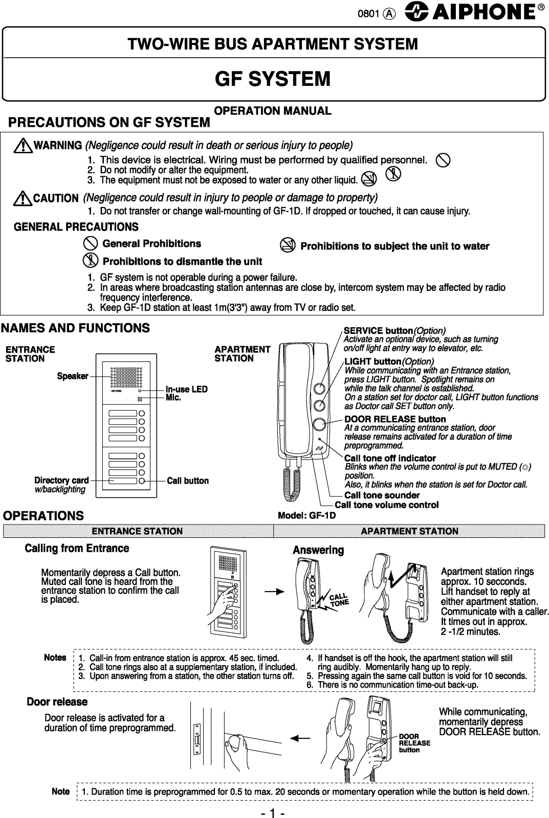 Aiphone GM Operation Manual