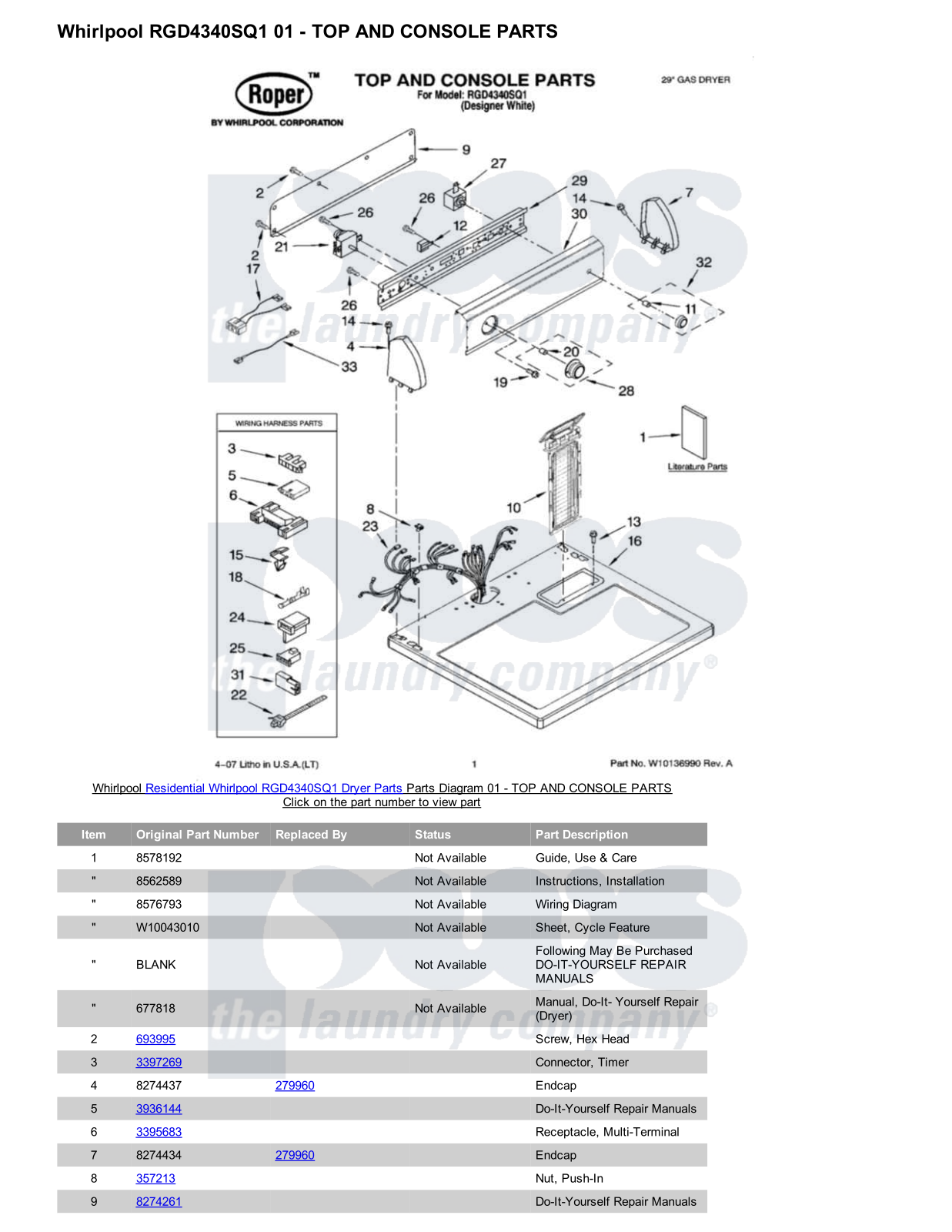 Whirlpool RGD4340SQ1 Parts Diagram