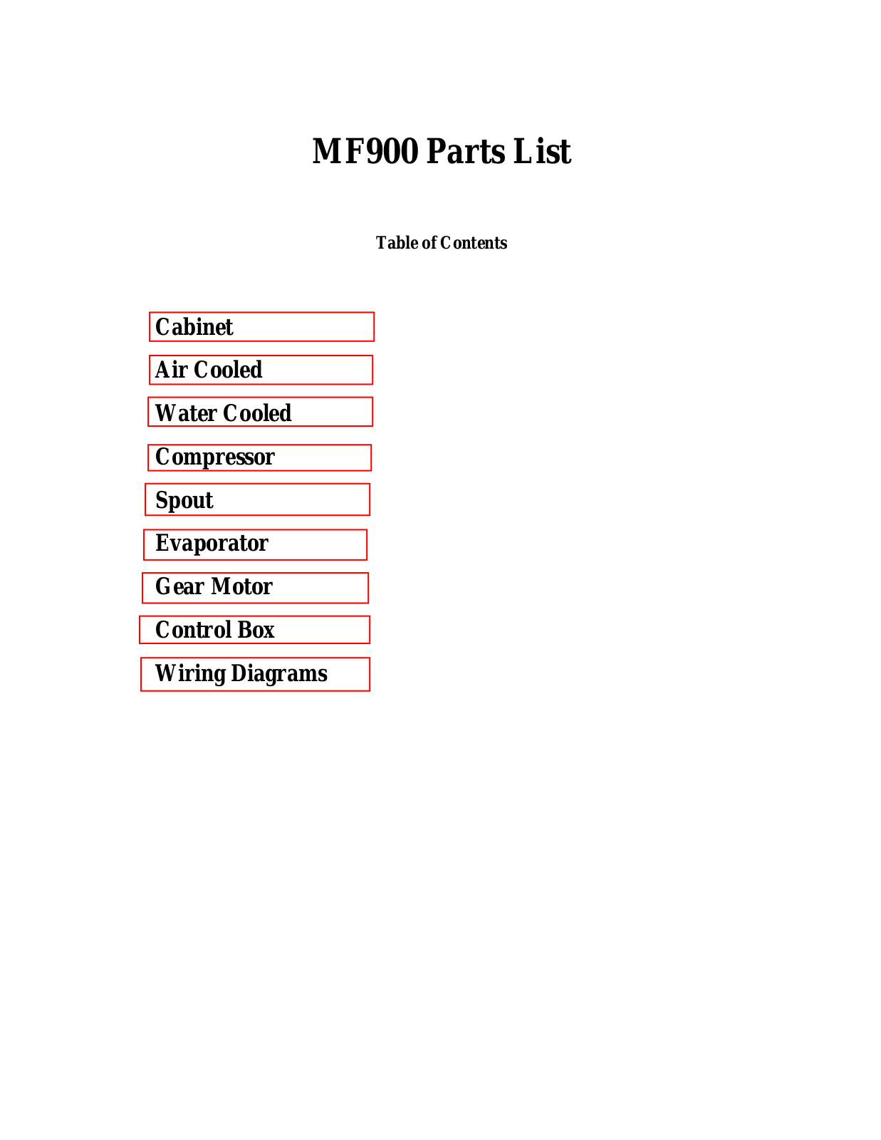 Scotsman MF900 PARTS LIST