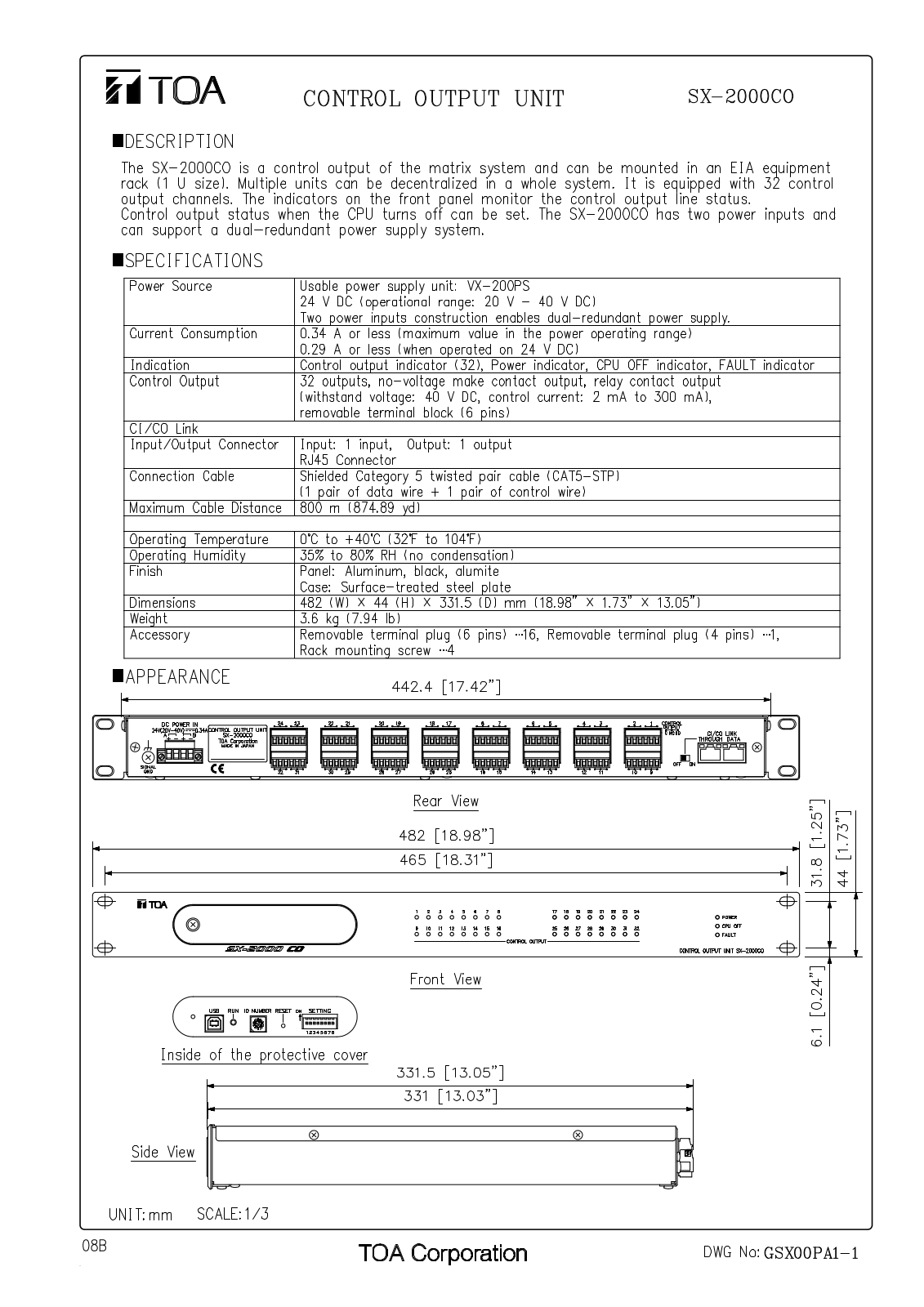 TOA SX-2000CO User Manual