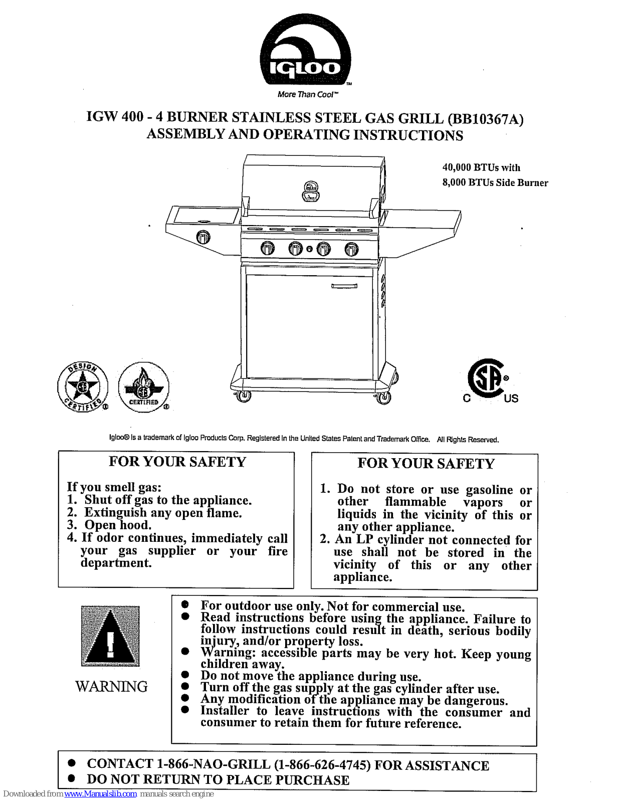 Igloo 400 Assembly And Operating Instructions Manual