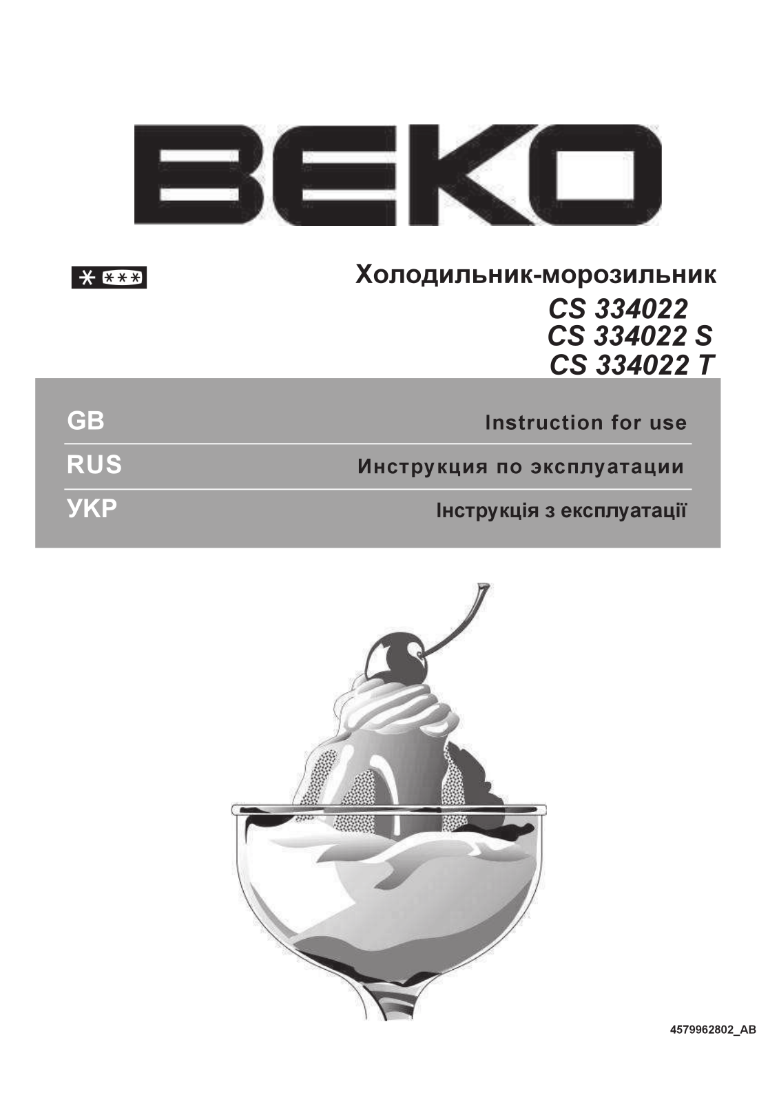 Beko CS 334022 User Manual