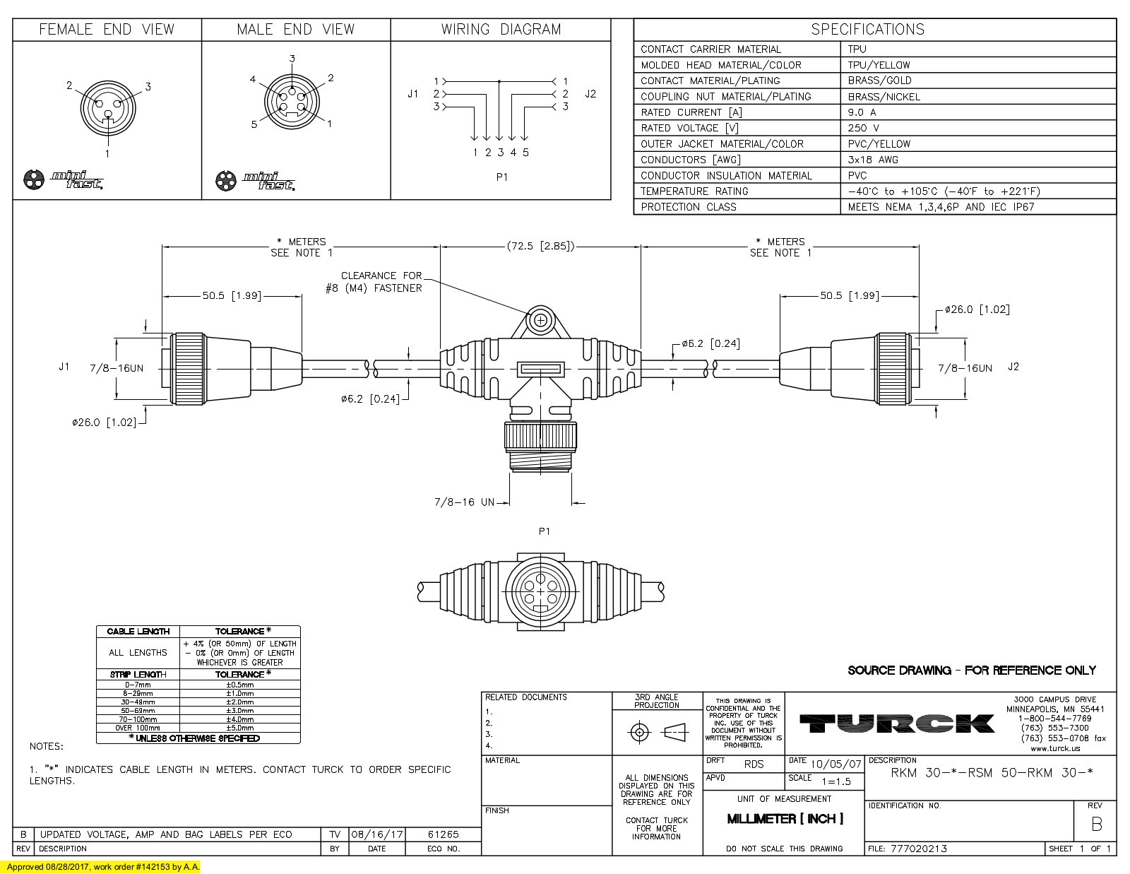 Turck RKM30-1-RSM50-RKM30-1 Data Sheet