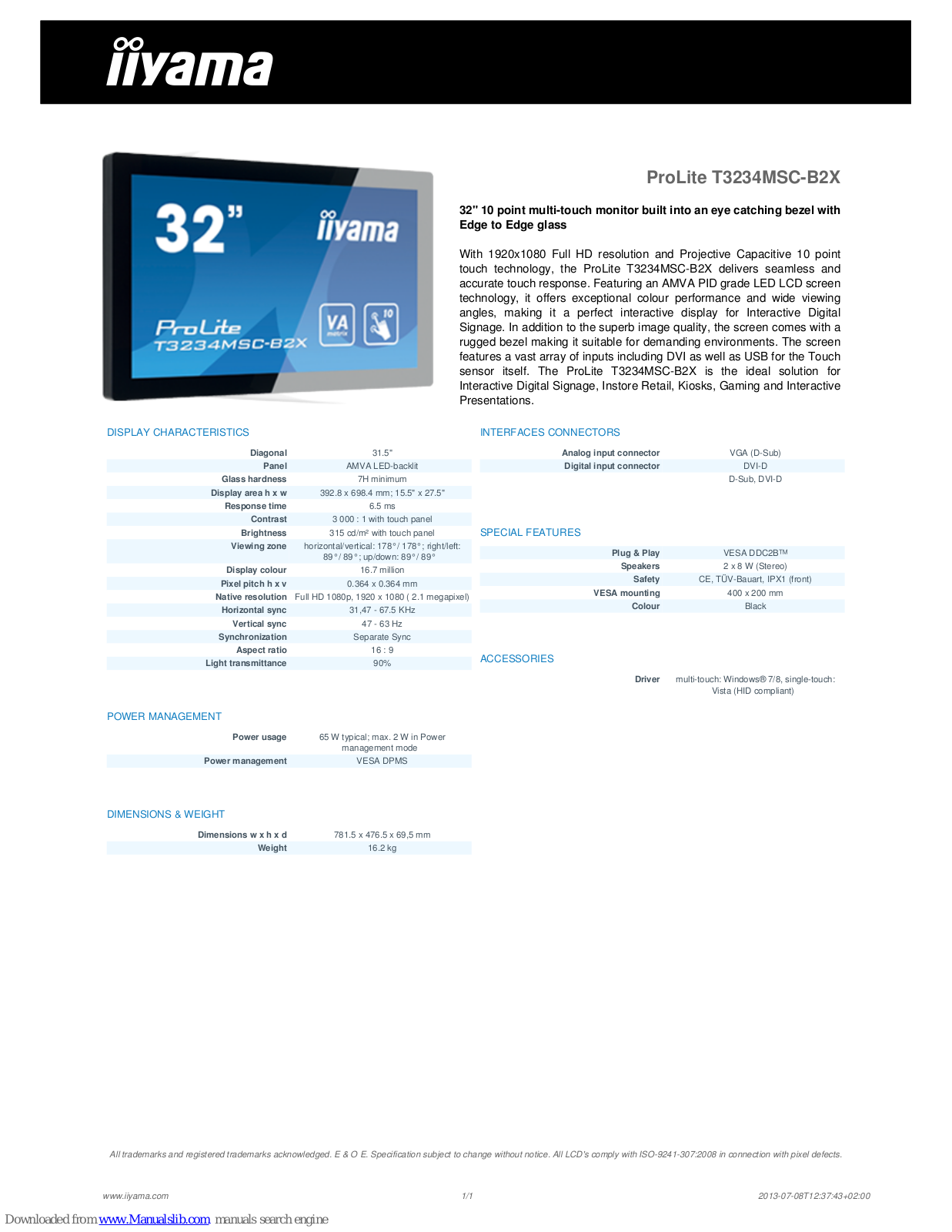 Iiyama ProLite T3234MSC-B2X Specification