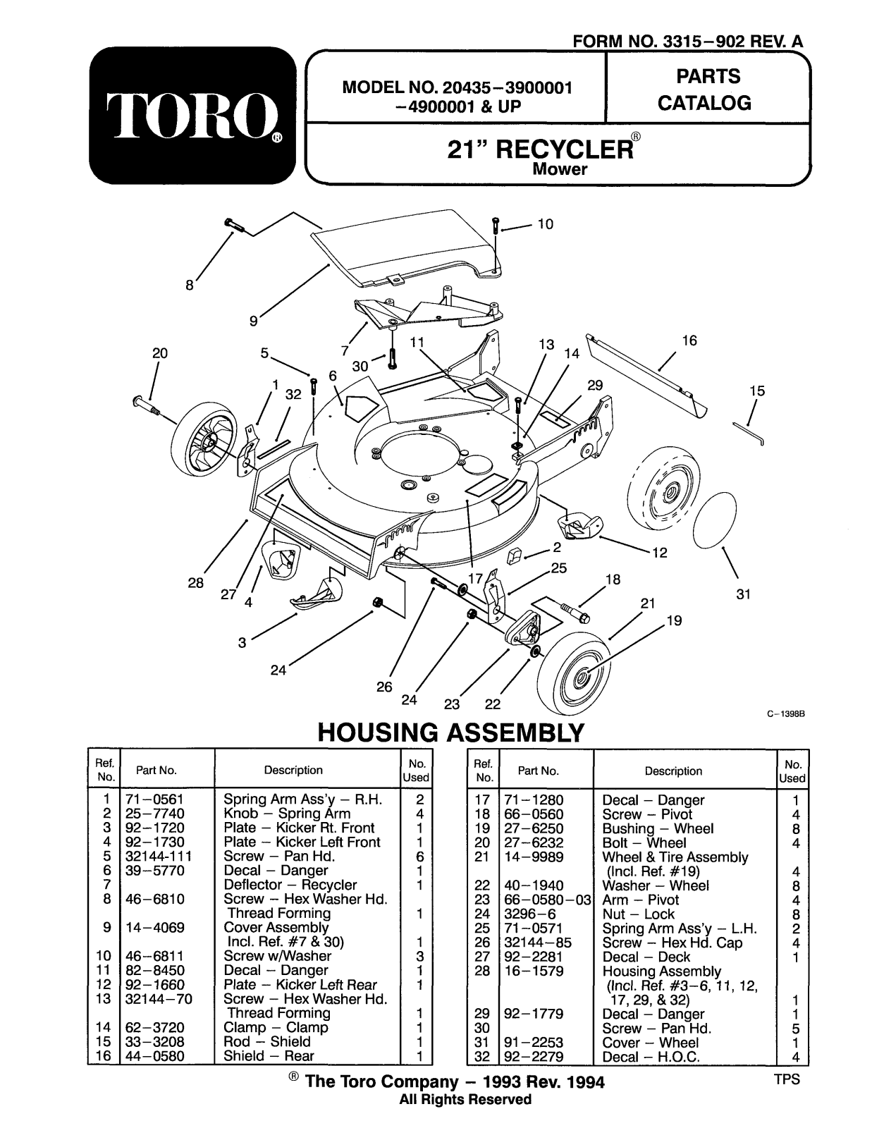 Toro 20435 Parts Catalogue