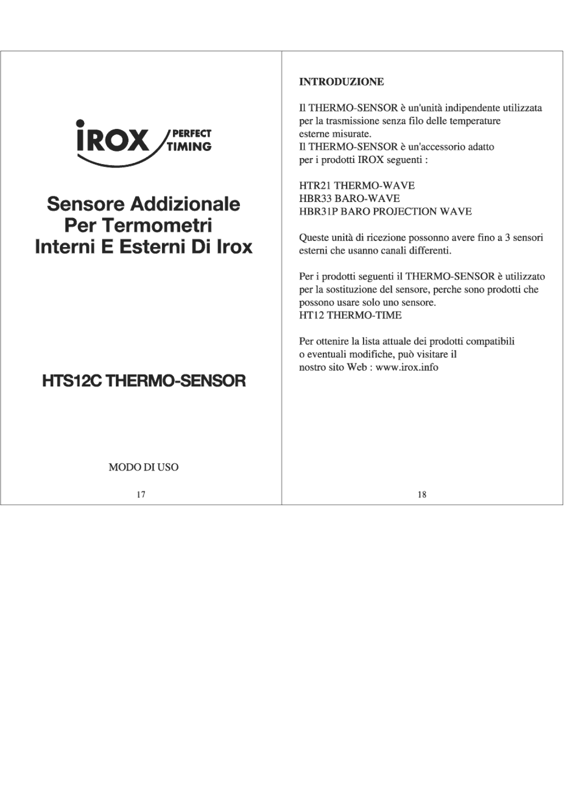 Irox SENSOR User Manual