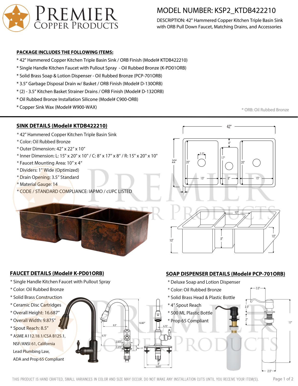 Premier Copper Products IER1067 Specifications - ManualMachine.com