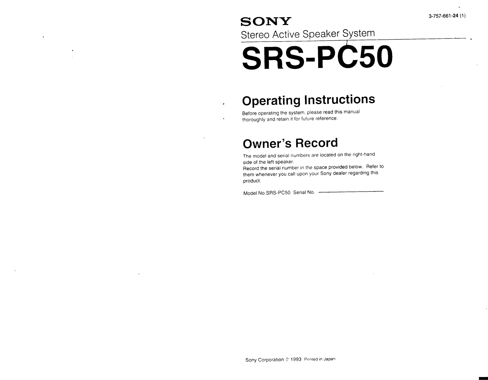 Sony SRSPC50 User Manual