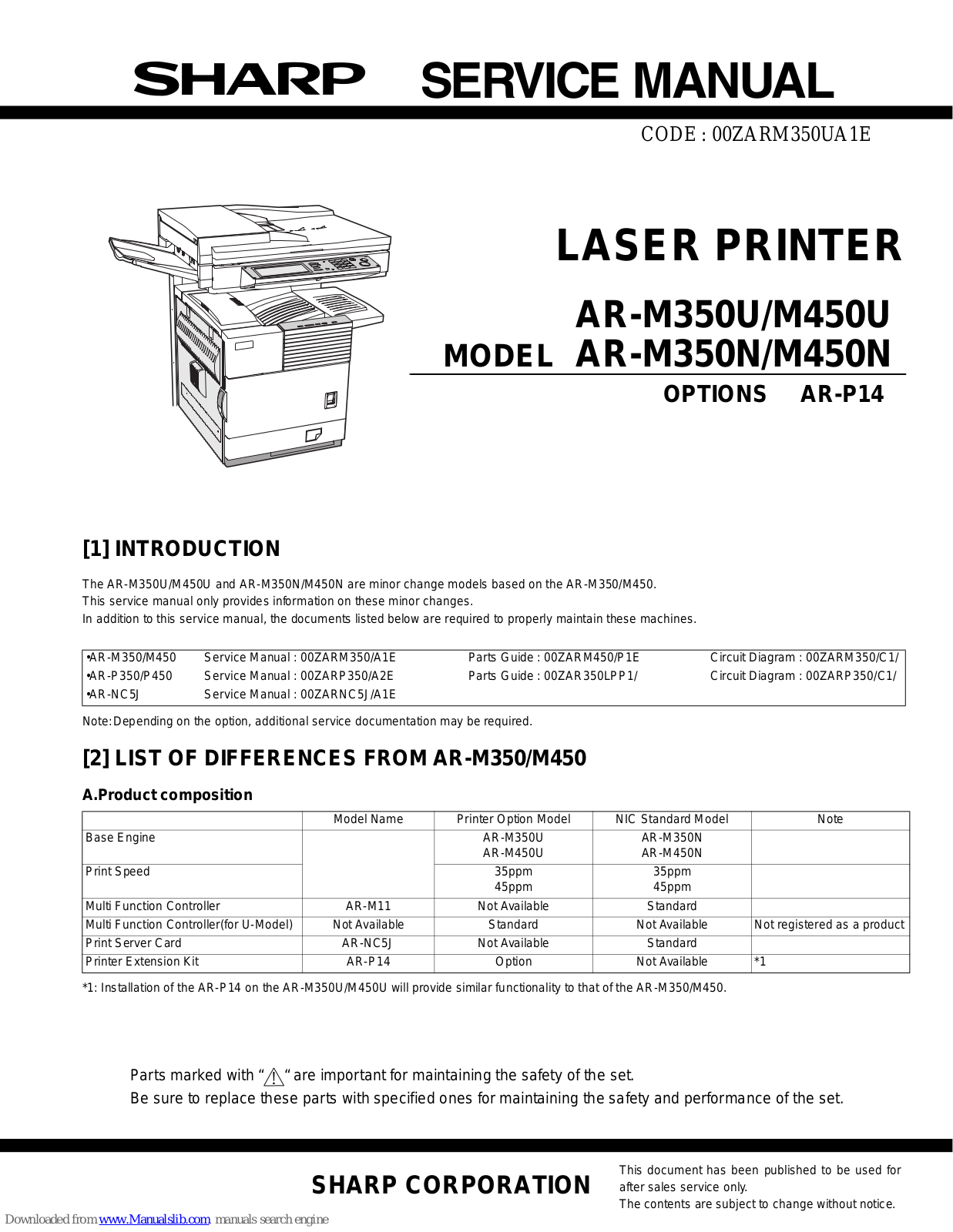 Sharp AR-M350N/M450N, AR-M350U/M450U, AR-M350N, AR-M450N, AR-M350U Service Manual