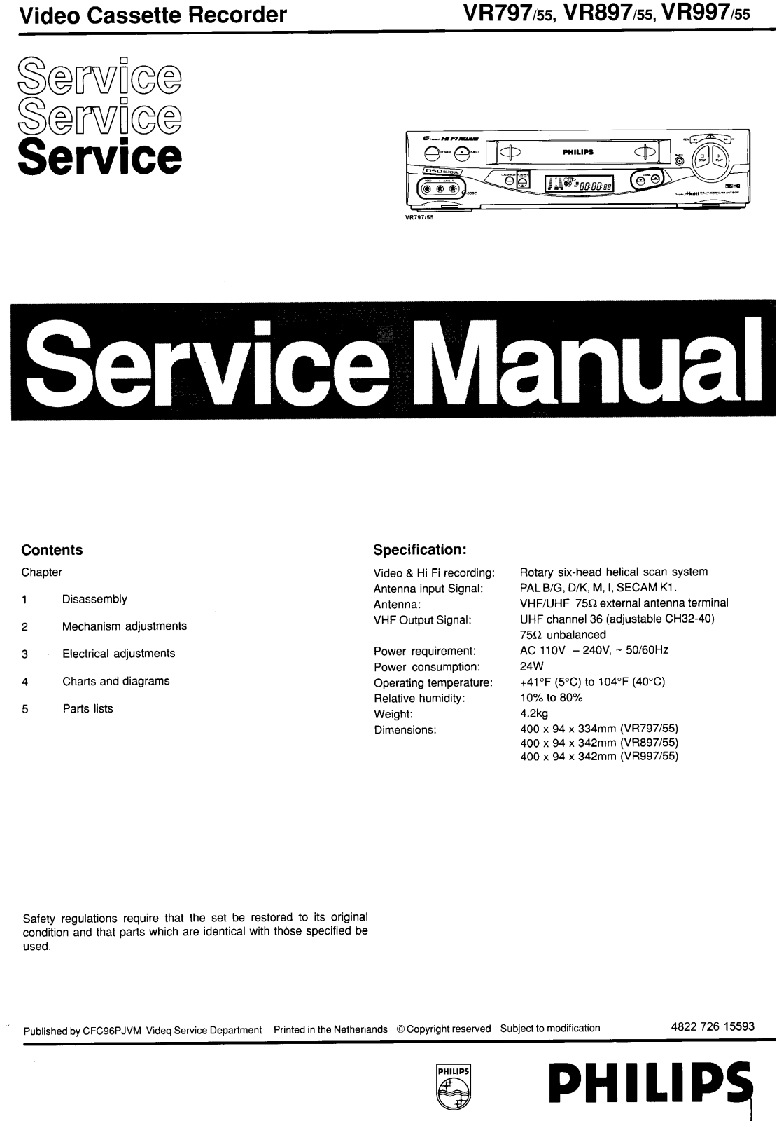 Philips VR797, VR897, VR997 Service Manual