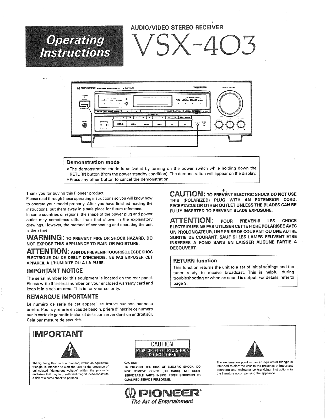 Pioneer VSX-403 Service manual