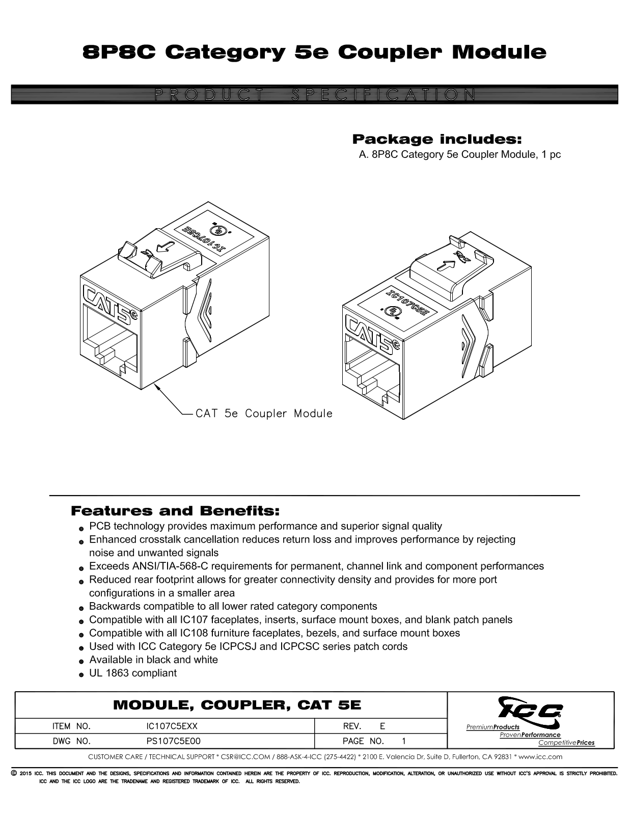 ICC IC107C5EBK, IC107C5EWH Specsheet