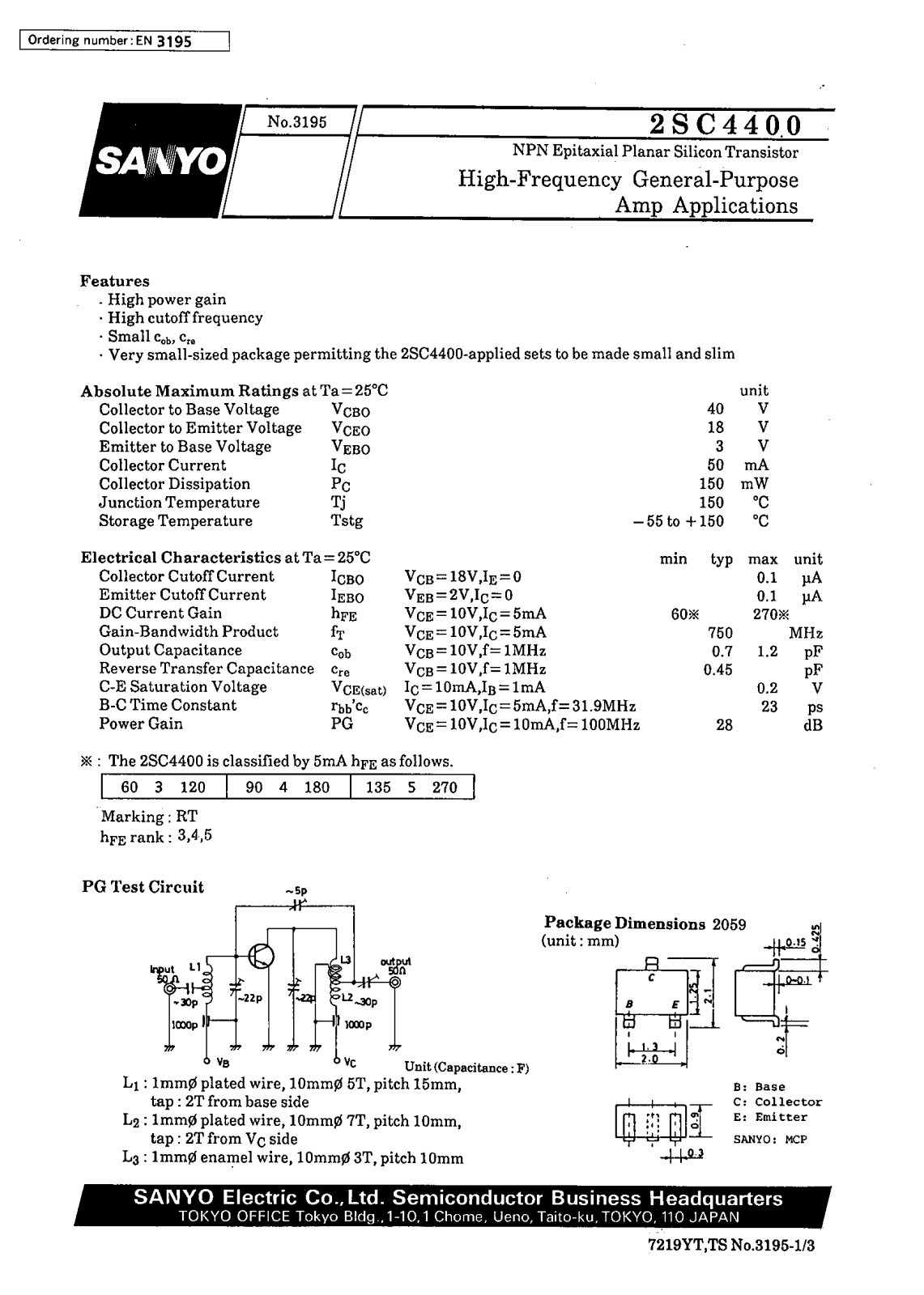 SANYO 2SC4400 Datasheet