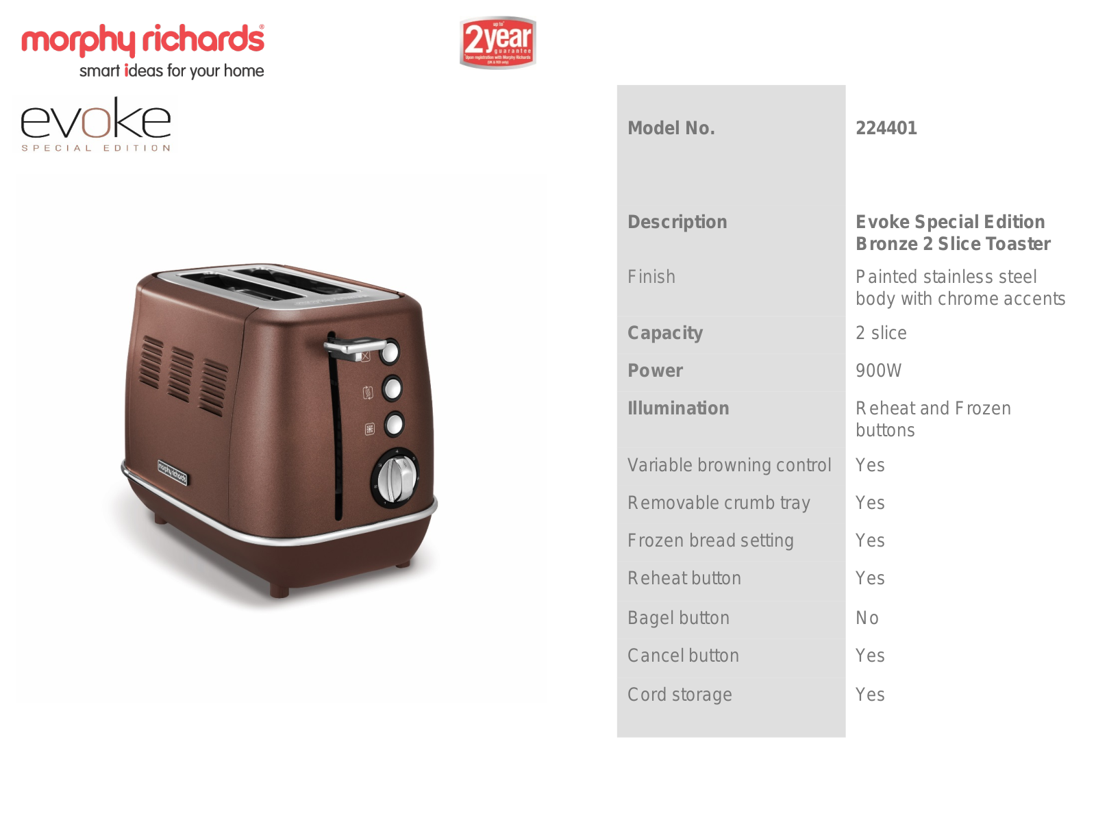 Morphy Richards 224401 Specifications Sheet