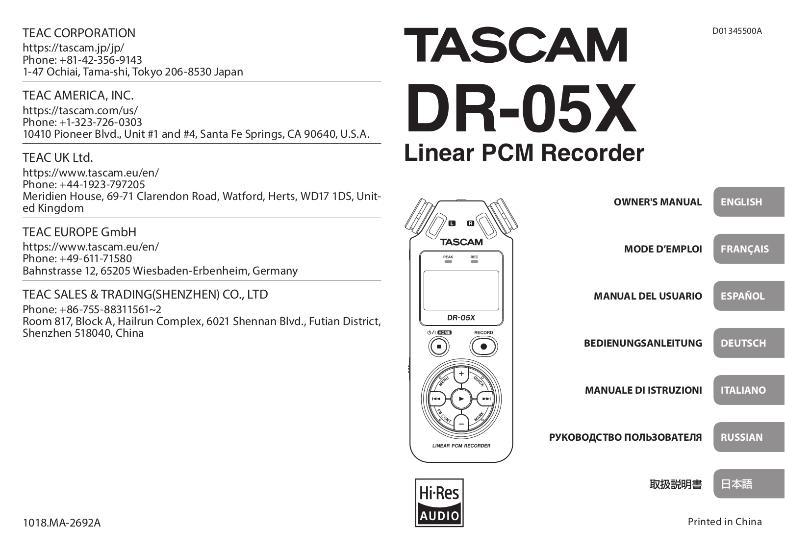 TEAC DR 05X Instruction Manual