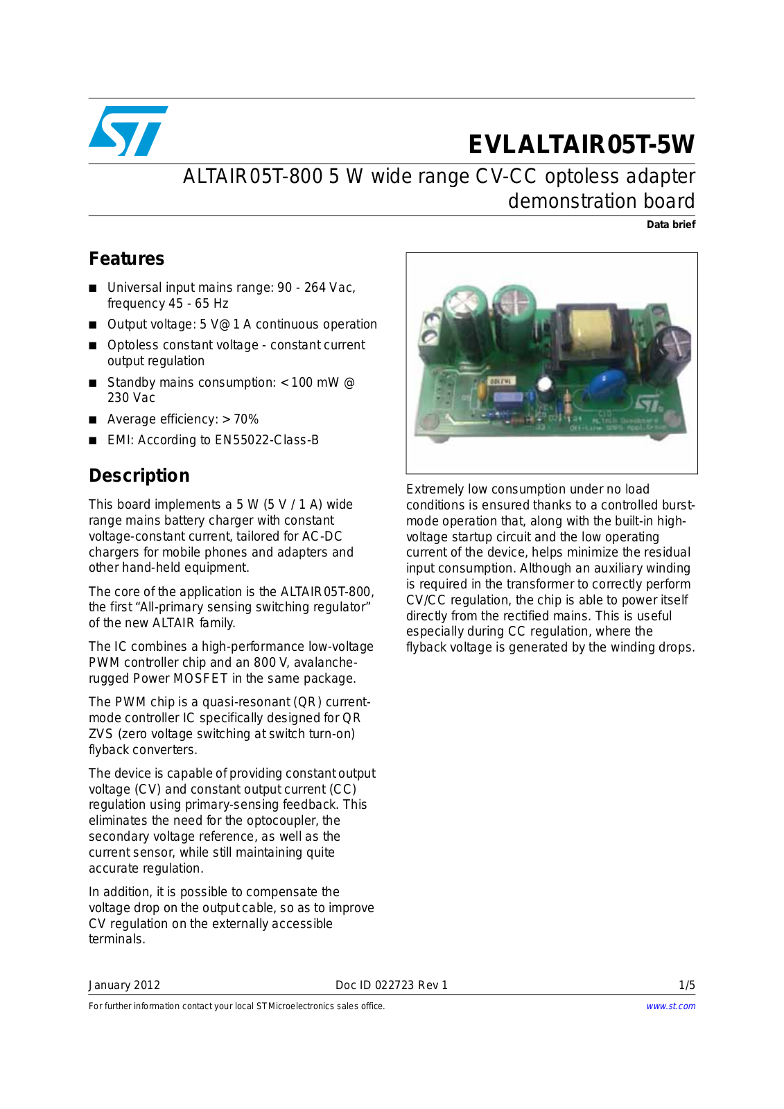 ST EVLALTAIR05T-5W User Manual