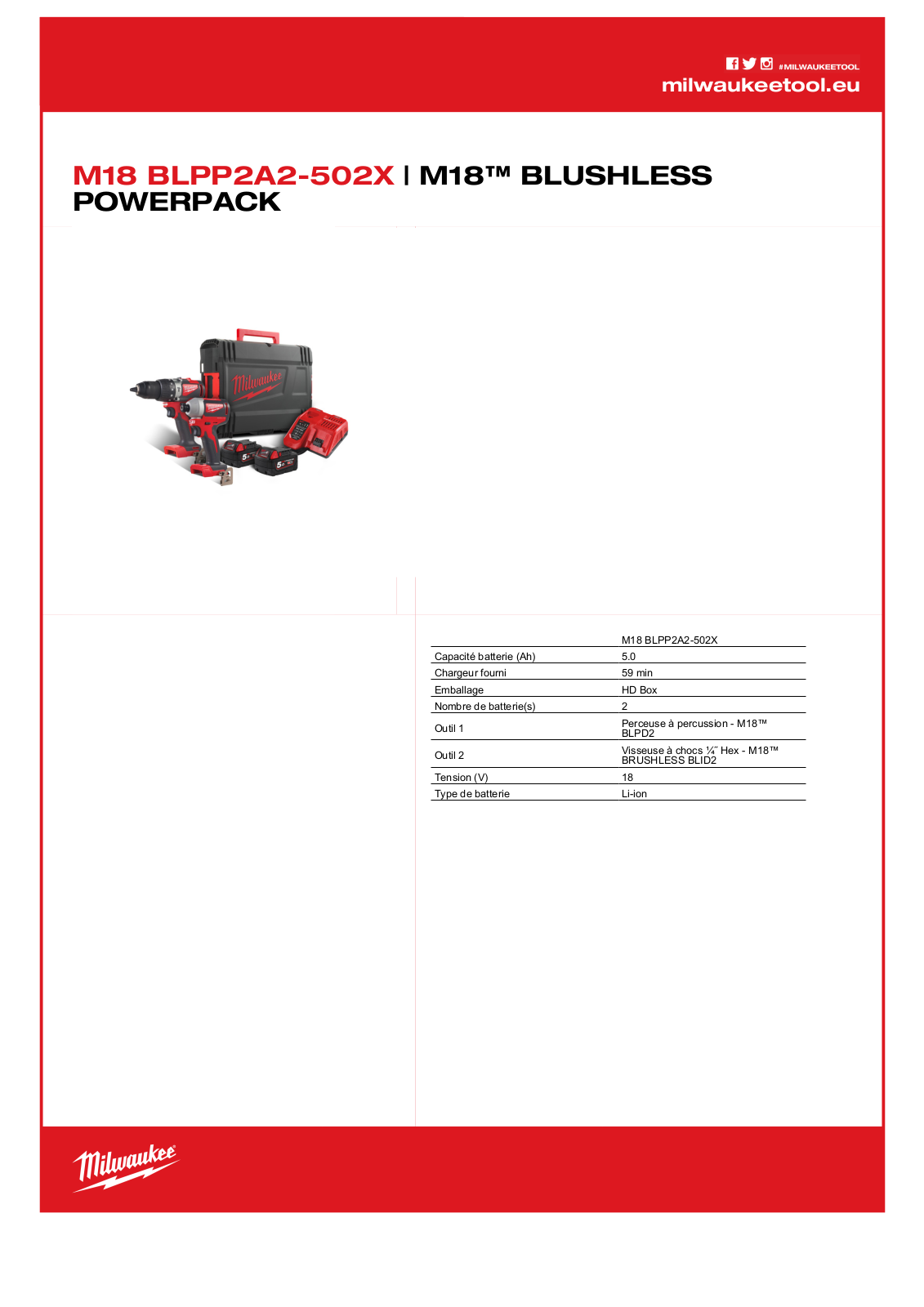 Milwaukee 4933464522, M18 BLPP2A2-502X Specification - ManualMachine.com