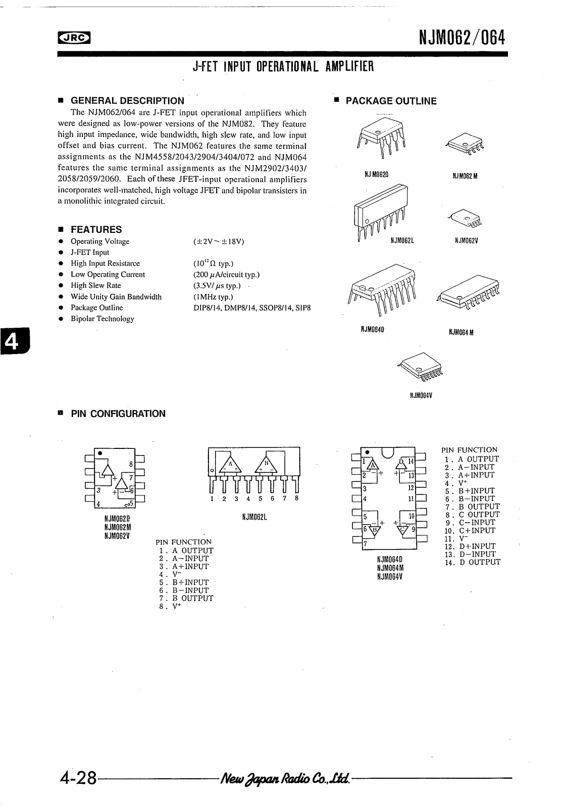 JRC NJM062L, NJM062V, NJM062M, NJM064D, NJM064M Datasheet