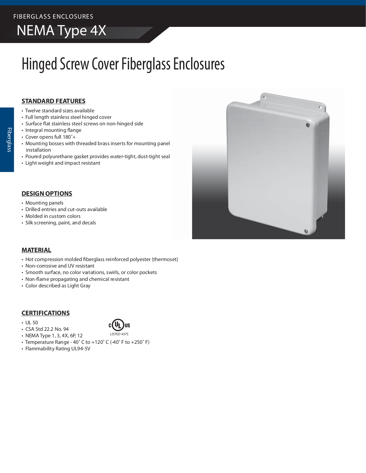 Adalet Hinged Screw Cover Fiberglass Enclosures Catalog Page