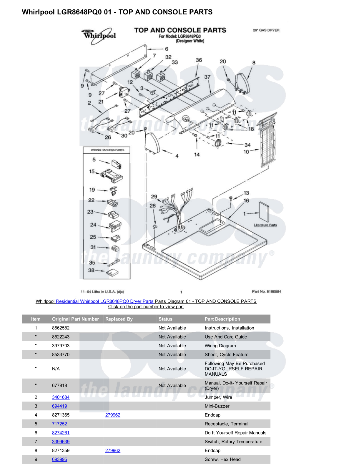 Whirlpool LGR8648PQ0 Parts Diagram