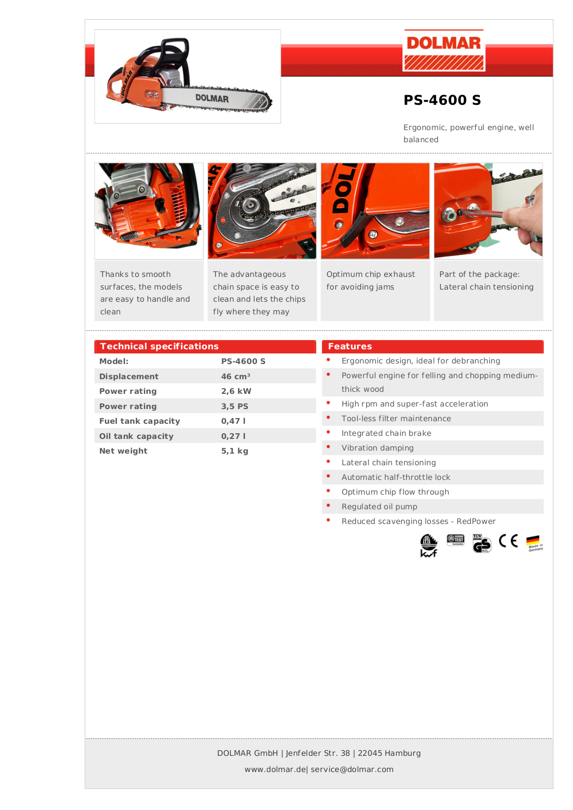 Dolmar PS-4600 S Technical specifications - ManualMachine.com