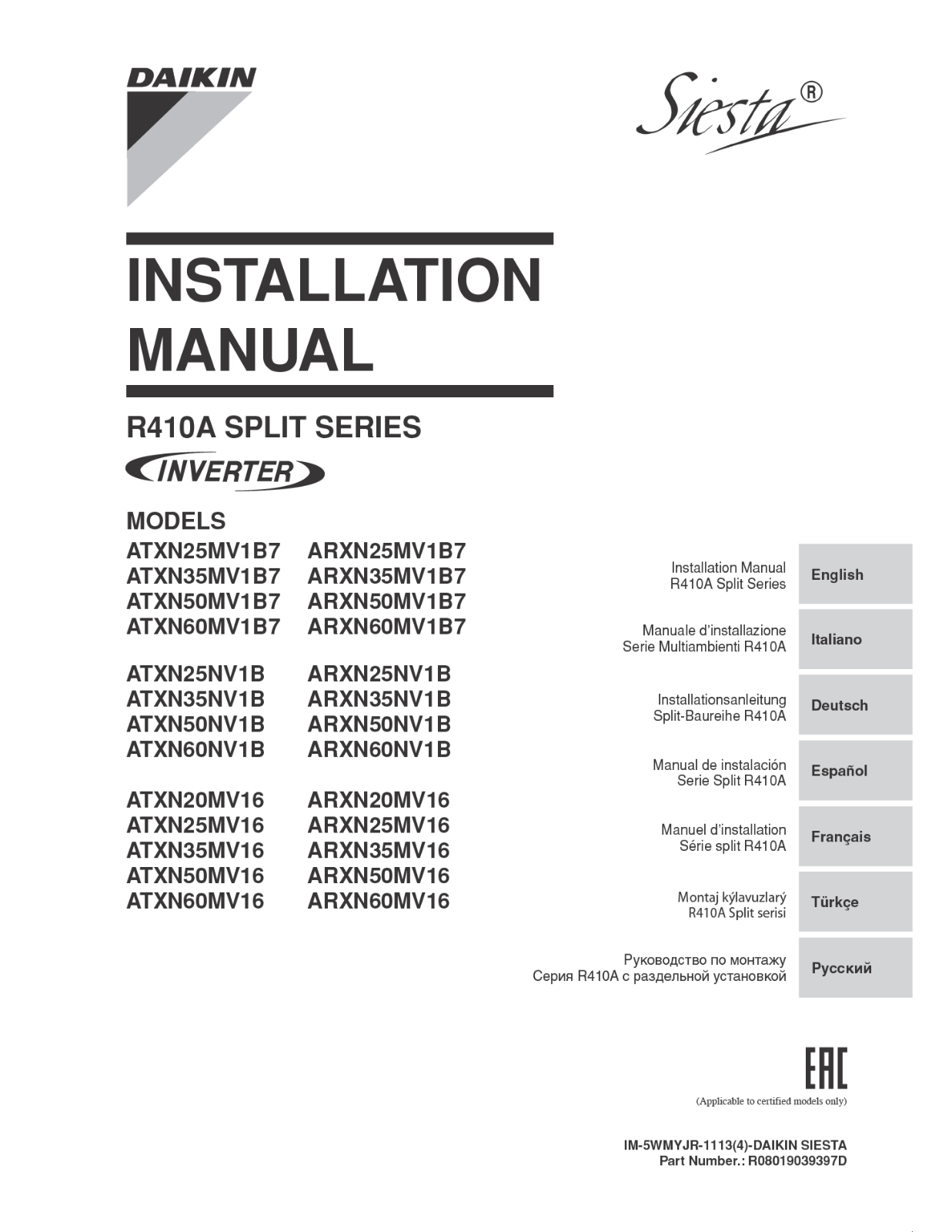 Daikin ARXN-M6, ATXN-M6 User manual